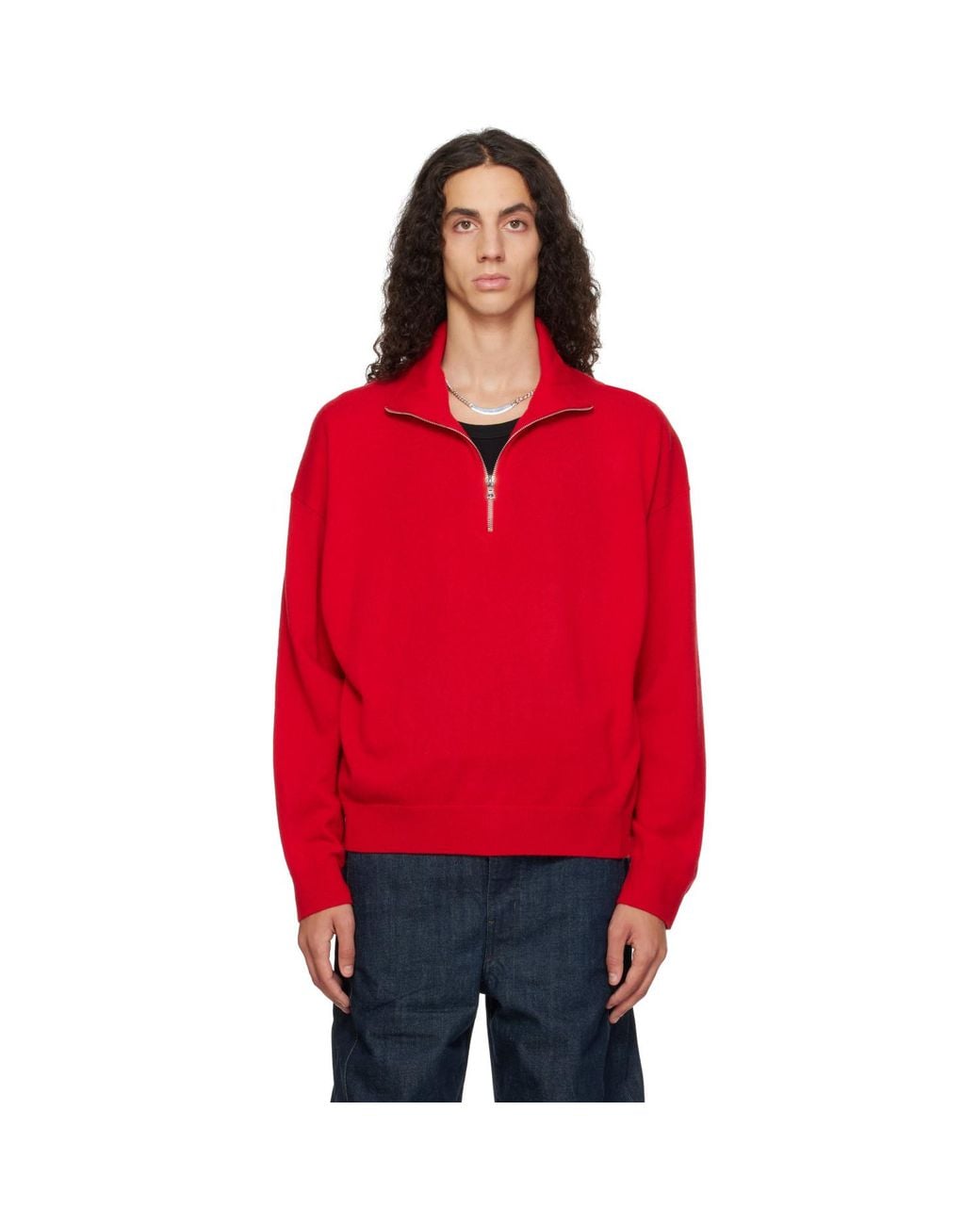 YACAIA Red Y-0019 Half-zip Merinocashmere Sweater for men