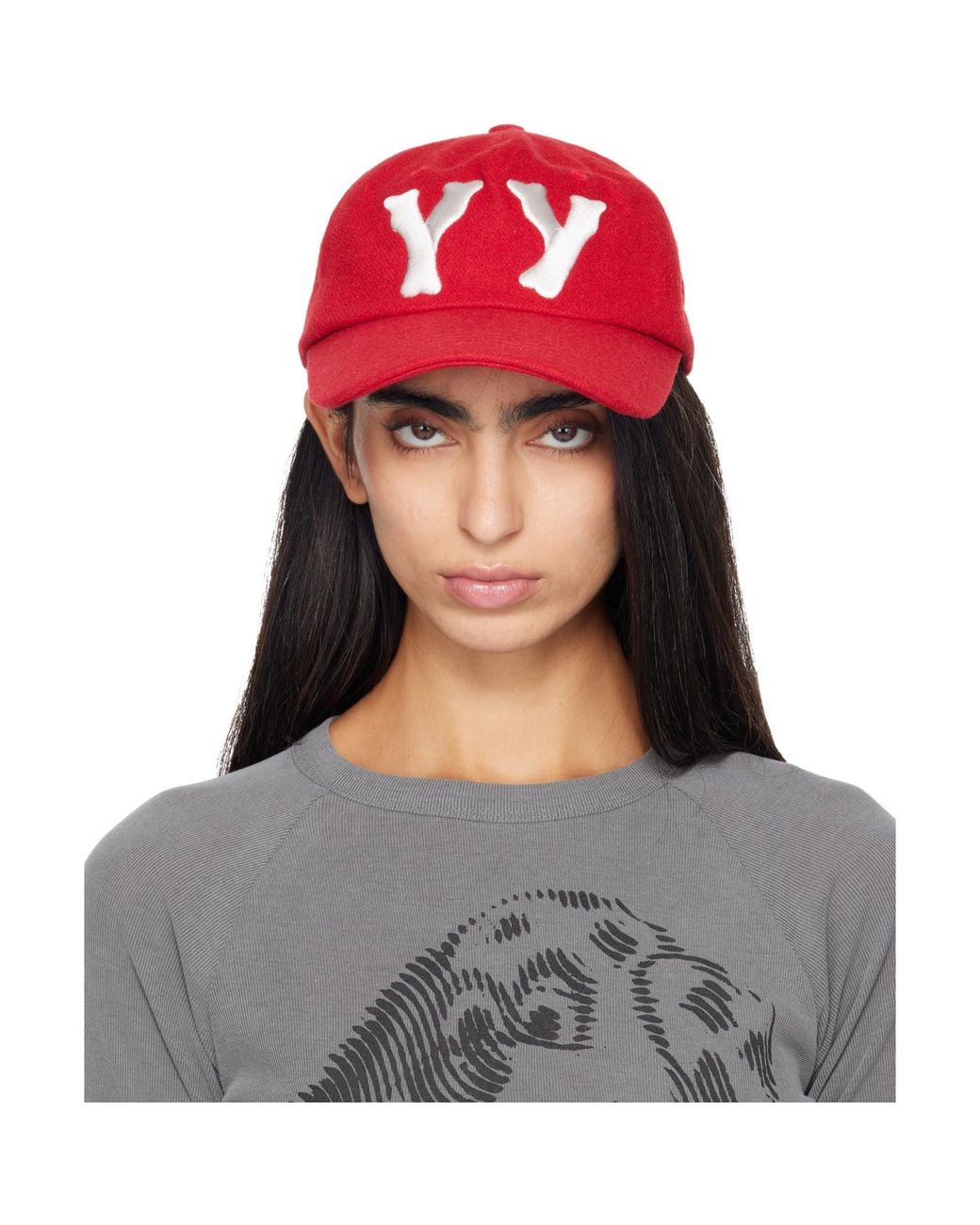 OPEN YY Gray 'Yy' Wool Heart Bone Ball Cap