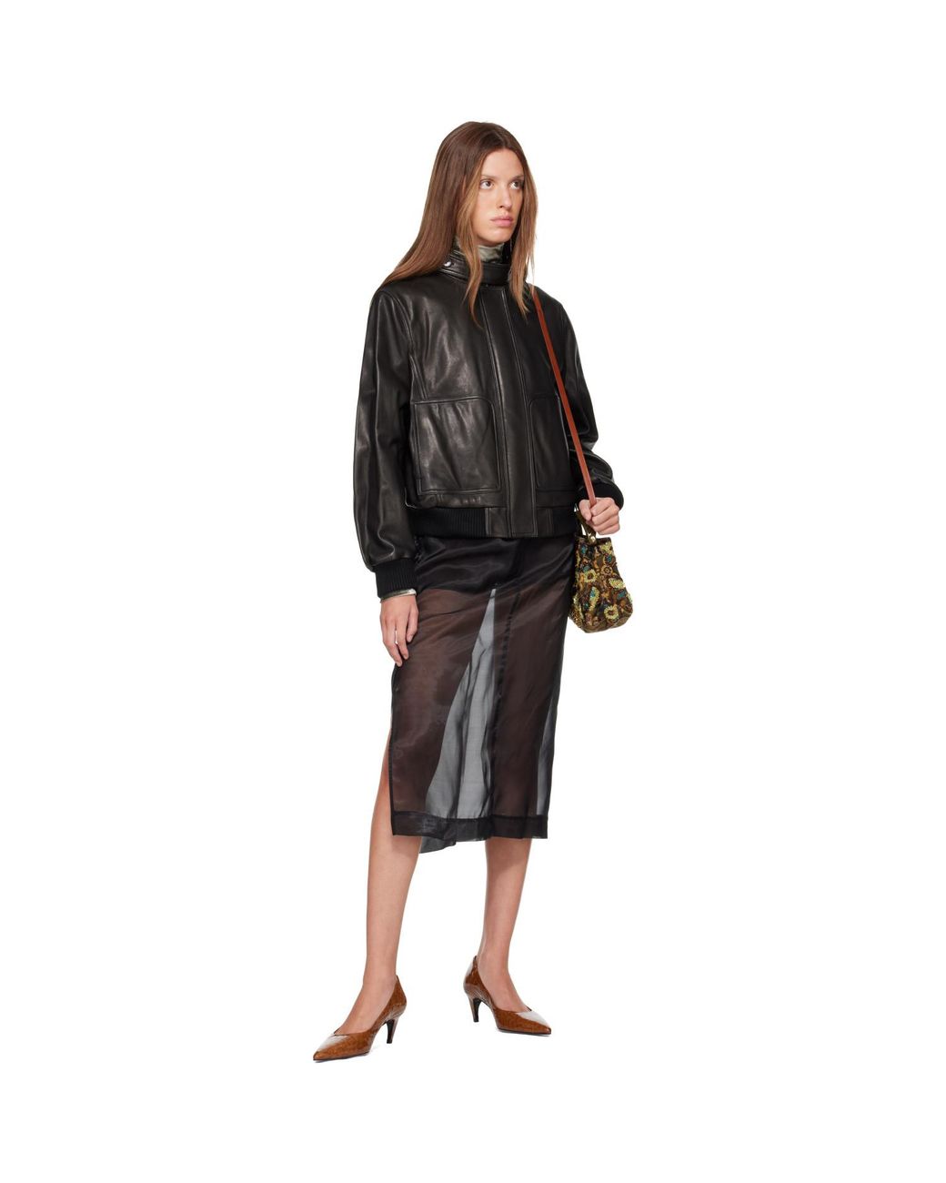 Nour Hammour Black Rios Leather Bomber Jacket