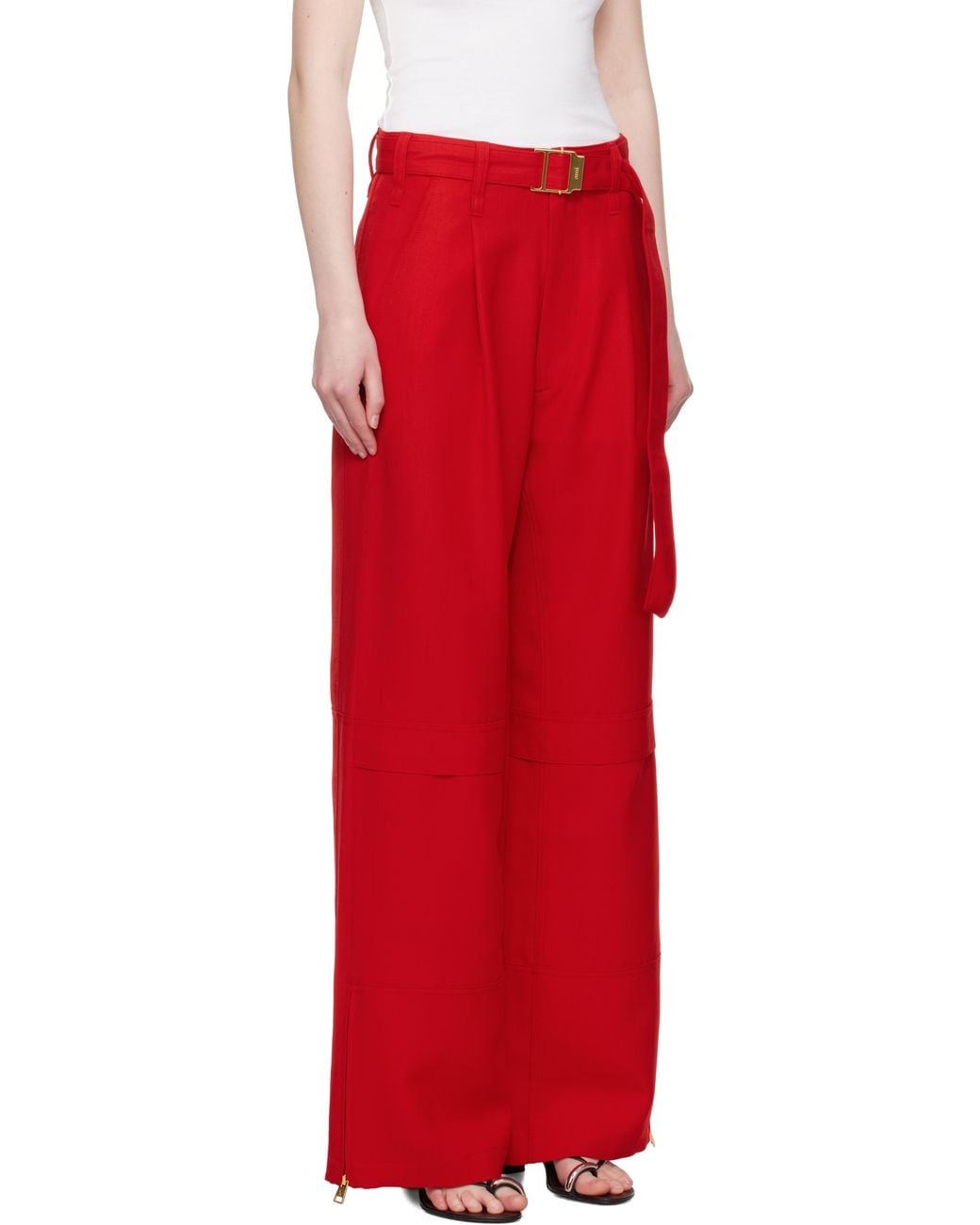 AMI Red Wool Cargo Pants