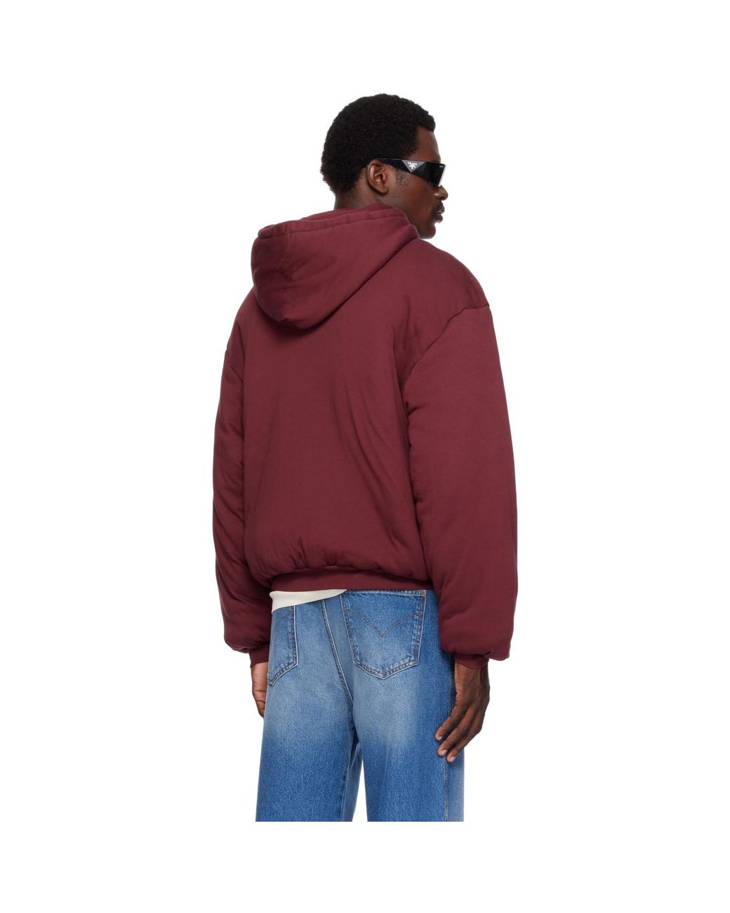 Lu'u Dan Red Burgundy Wadded Slouch Hoodie for men