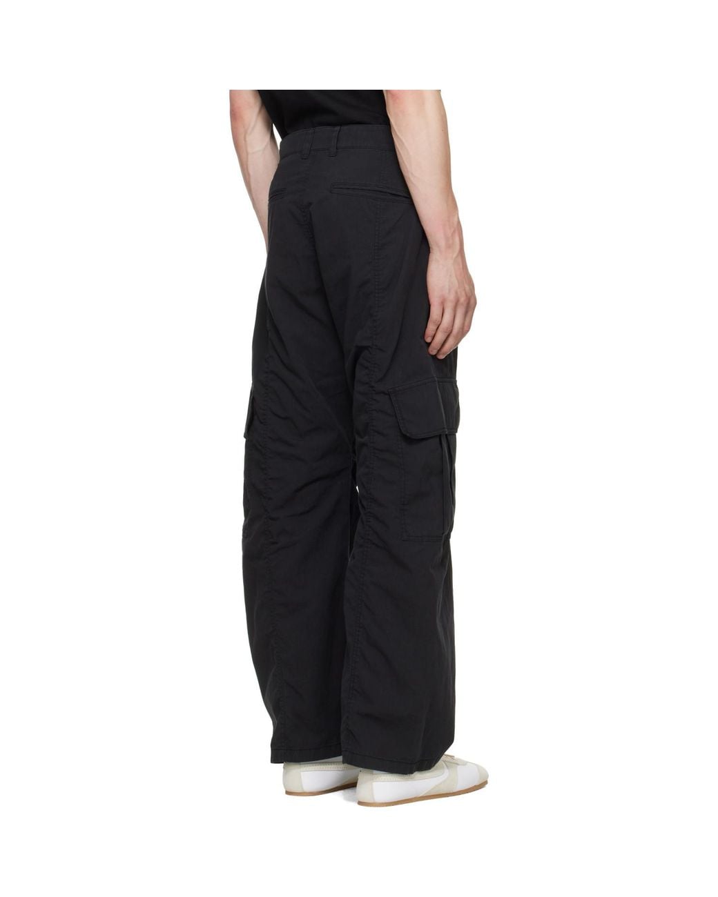 we11done Black Crescent Shirring Cargo Pants for men