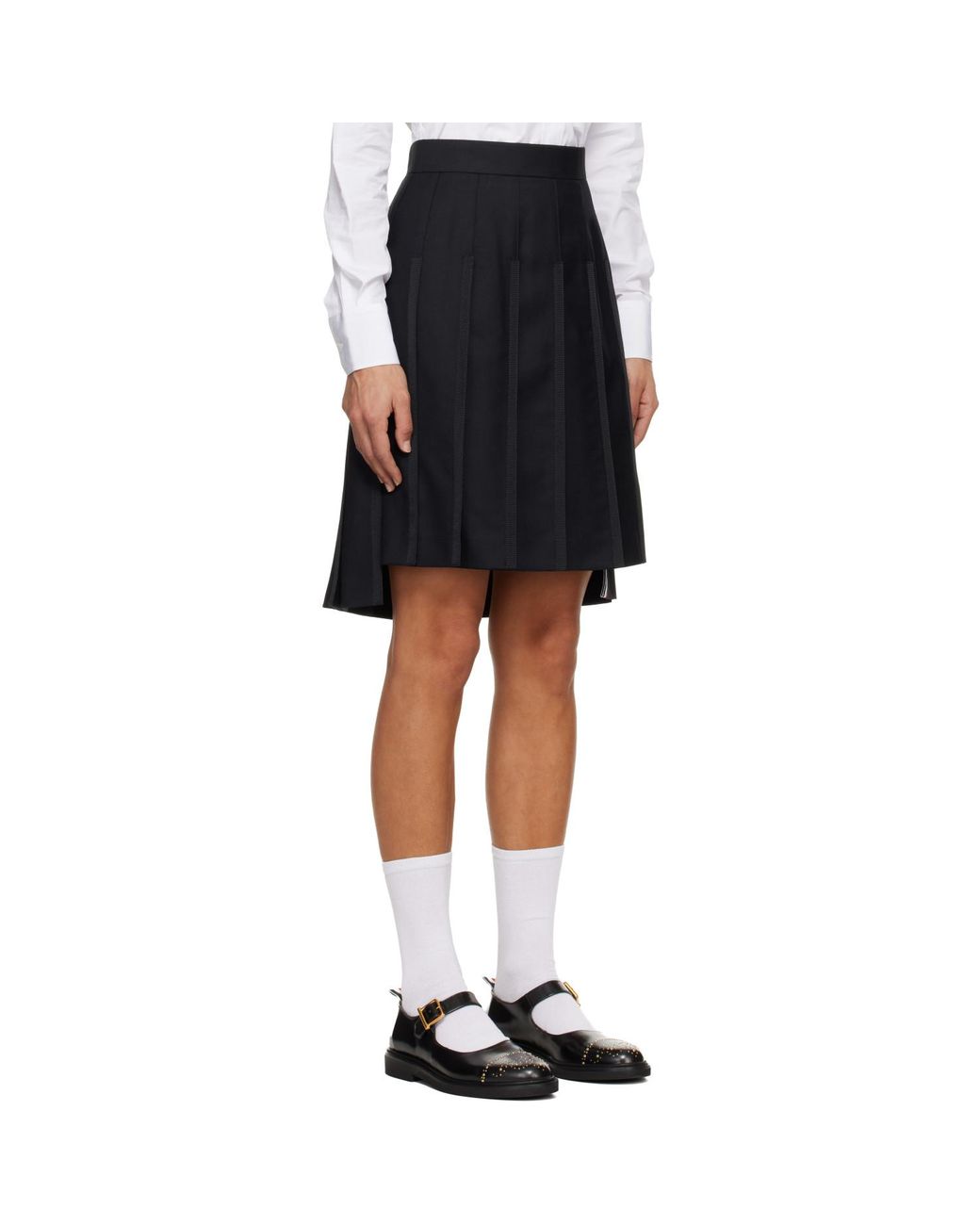 Thom Browne Black Super 120S Twill Pleated Midi Skirt