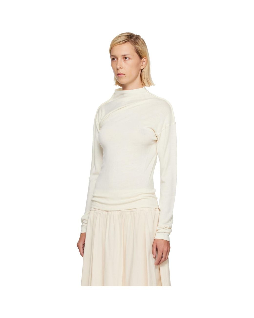 LE17SEPTEMBRE Natural Off- Wool Blend Draped Knit T-Shirt