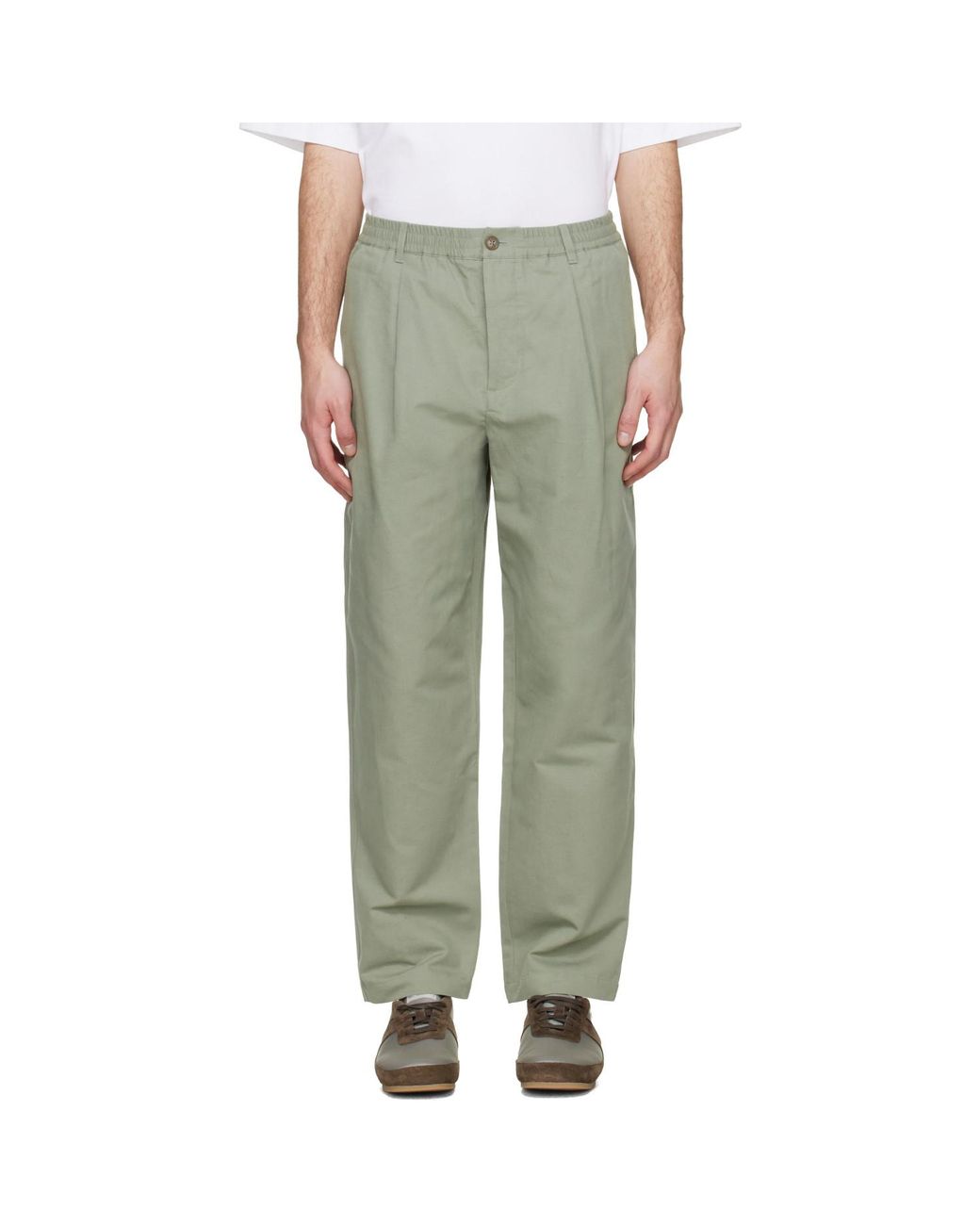 Maison Kitsuné Green Elasticated Pleated Trousers for men
