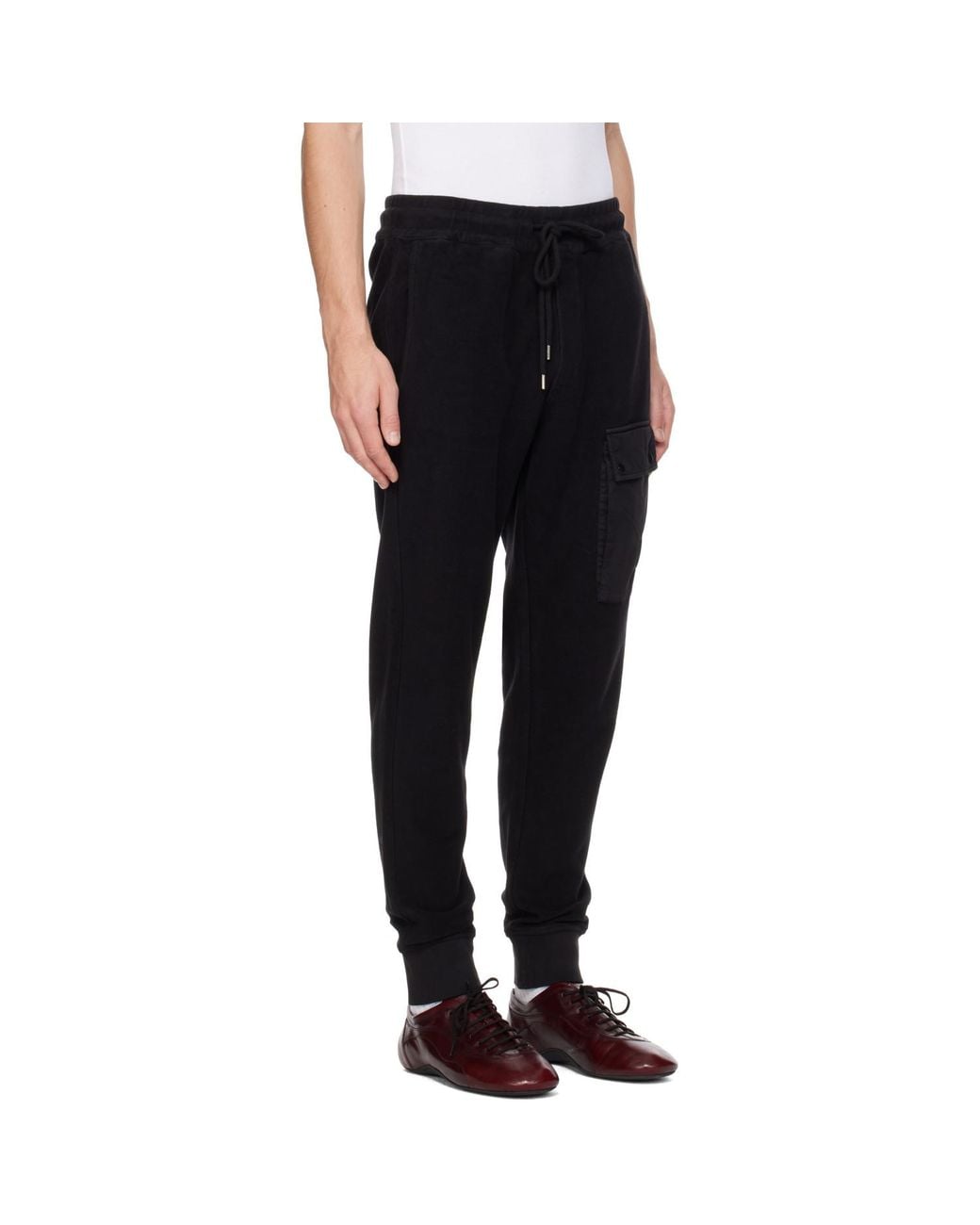 C P Company Black Diagonal Fleece Lens Cargo Sweatpants for men