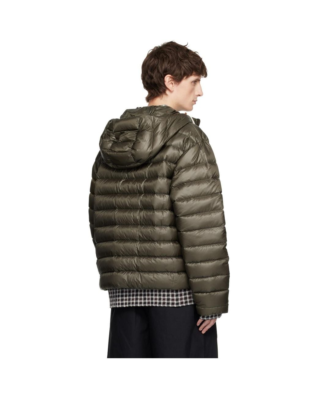 Jil Sander Black Khaki Hooded Down Jacket for men