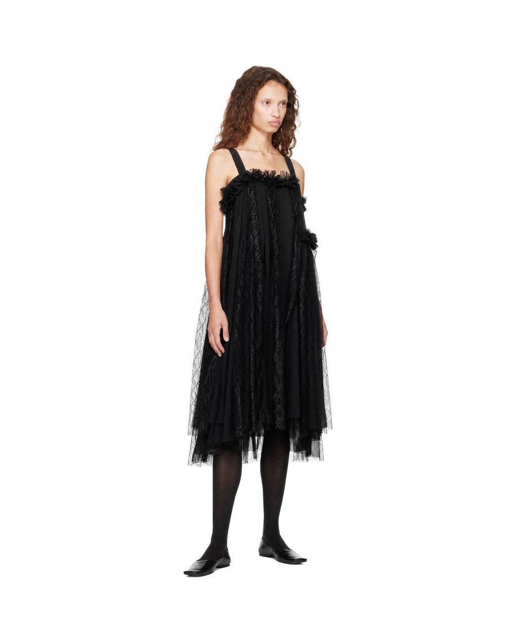 Comme des Garçons Black Gabardine Medium X Georgette Midi Dress