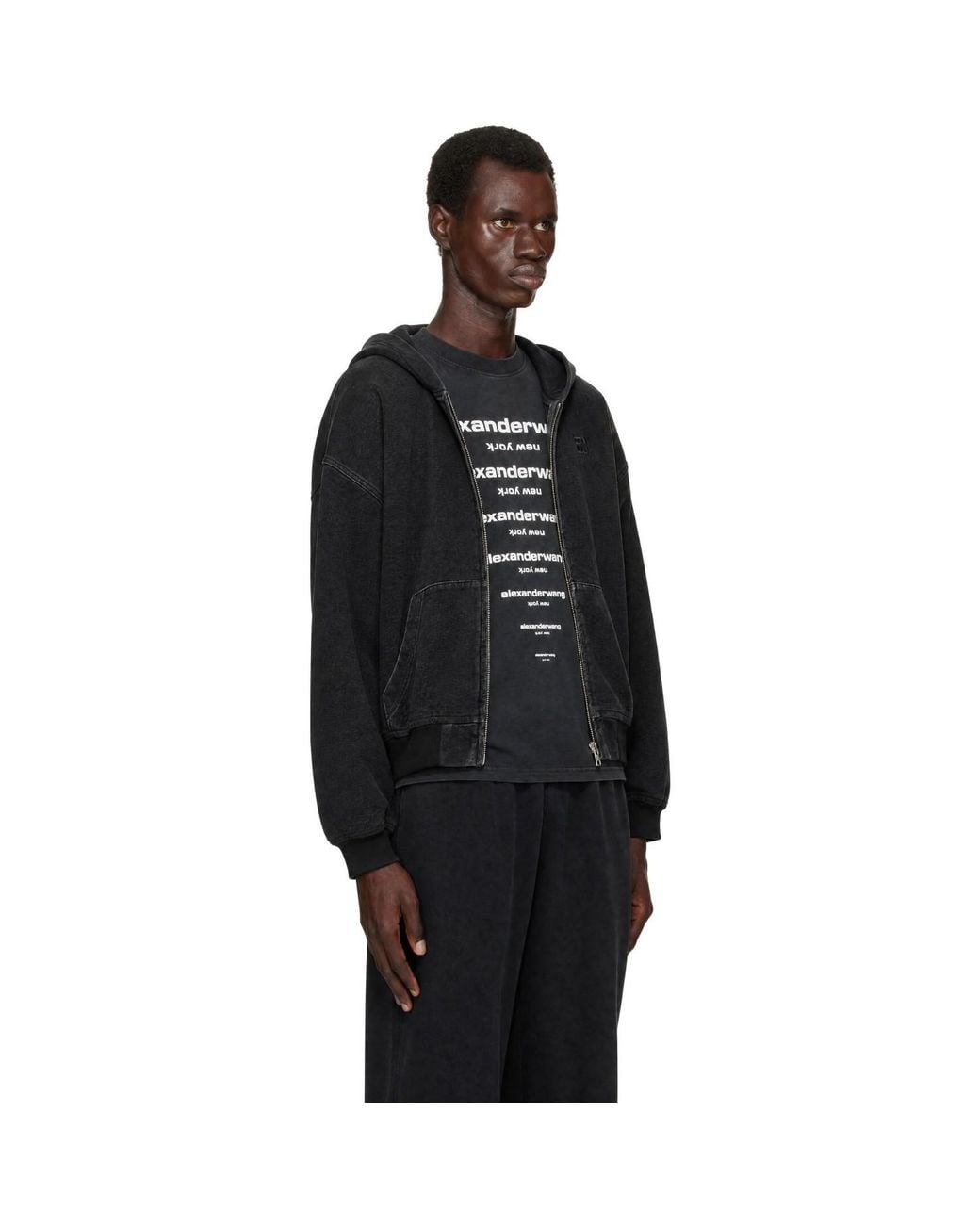 Alexander Wang Black Brushed Denim Oversized Hoodie for men