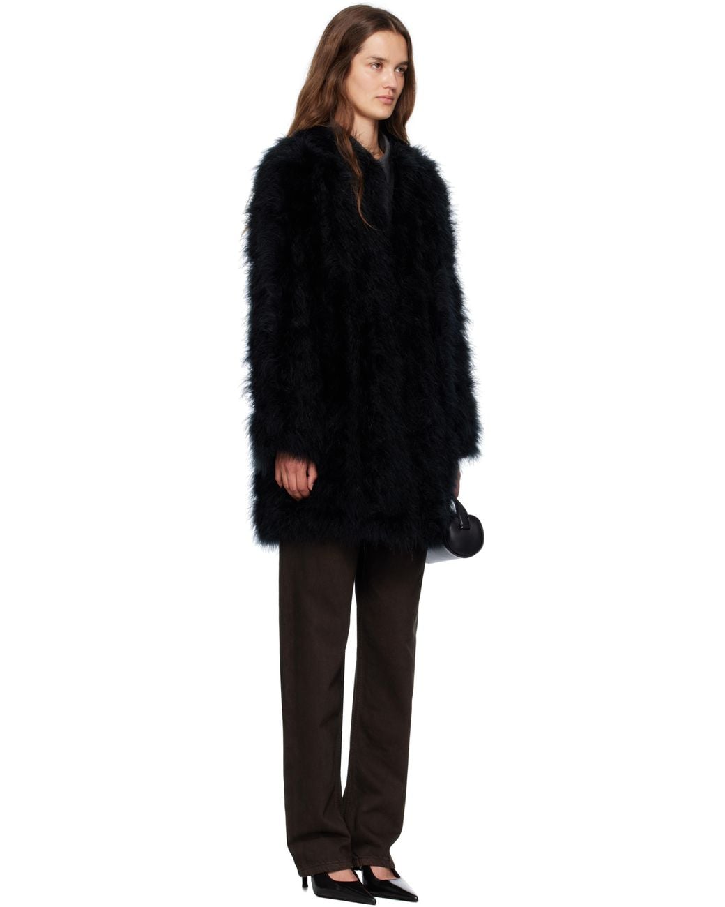Yves Salomon Black Long Feather Coat