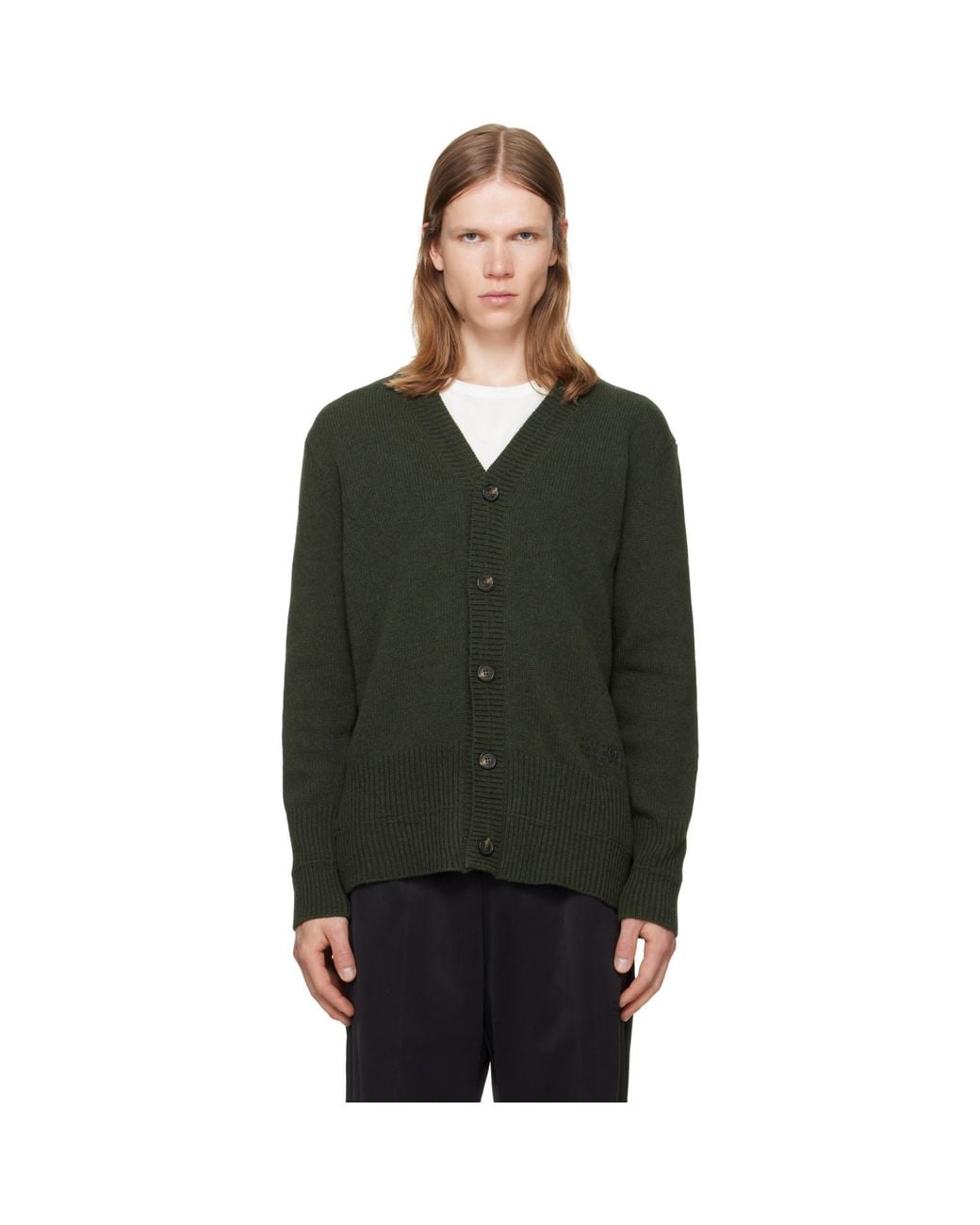 MM6 by Maison Margiela Green Khaki Wool V-Neck Cardigan for men