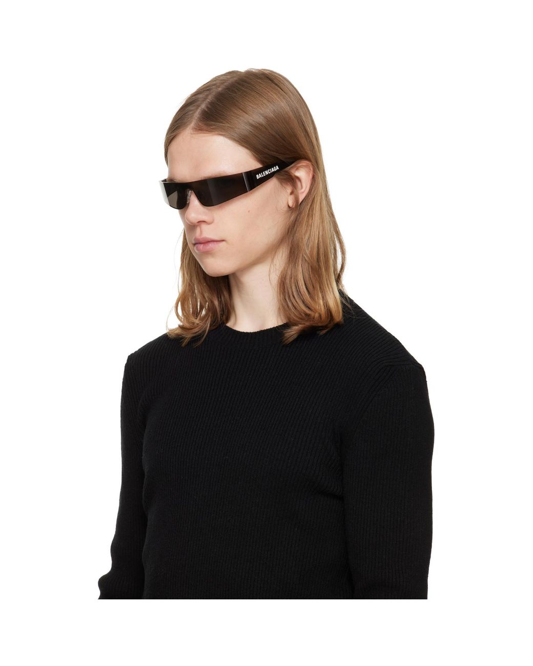 Balenciaga Black Mono Rectangle Sunglasses for men