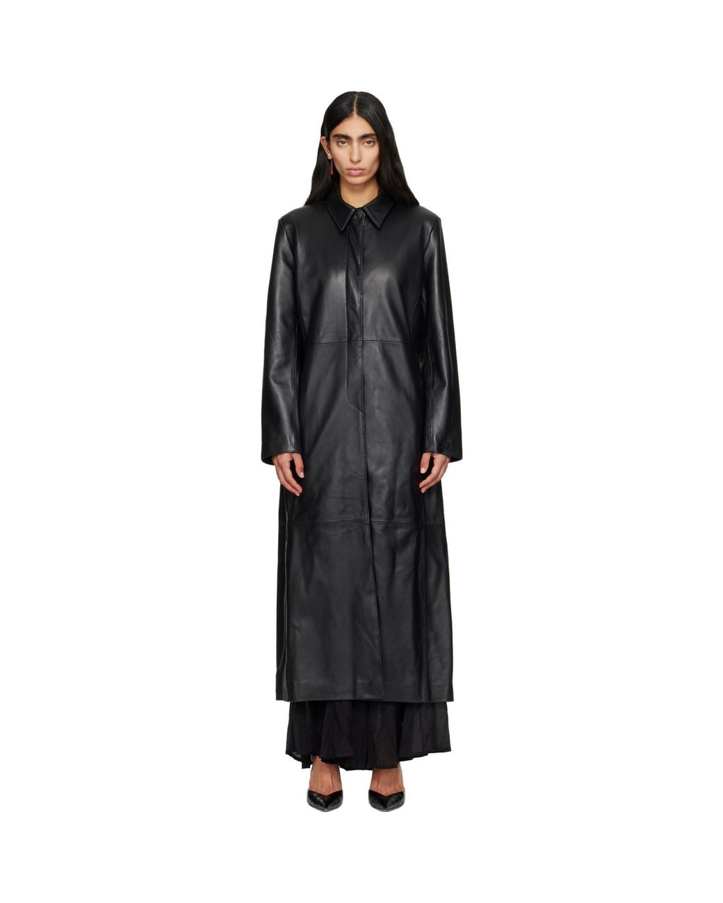 Nour Hammour Black Gotham 90S Leather Coat