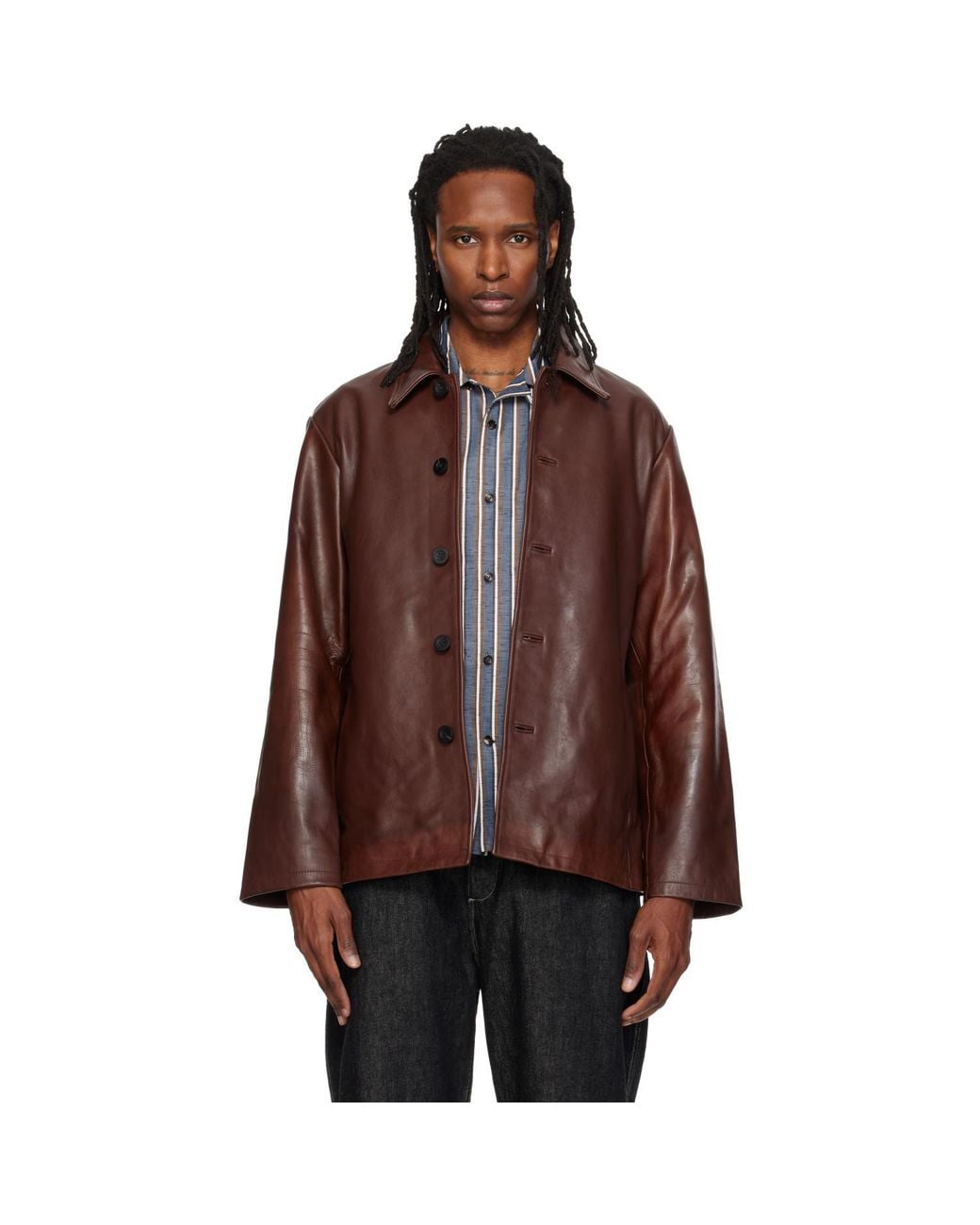 Studio Nicholson Brown Landau Leather Jacket for men
