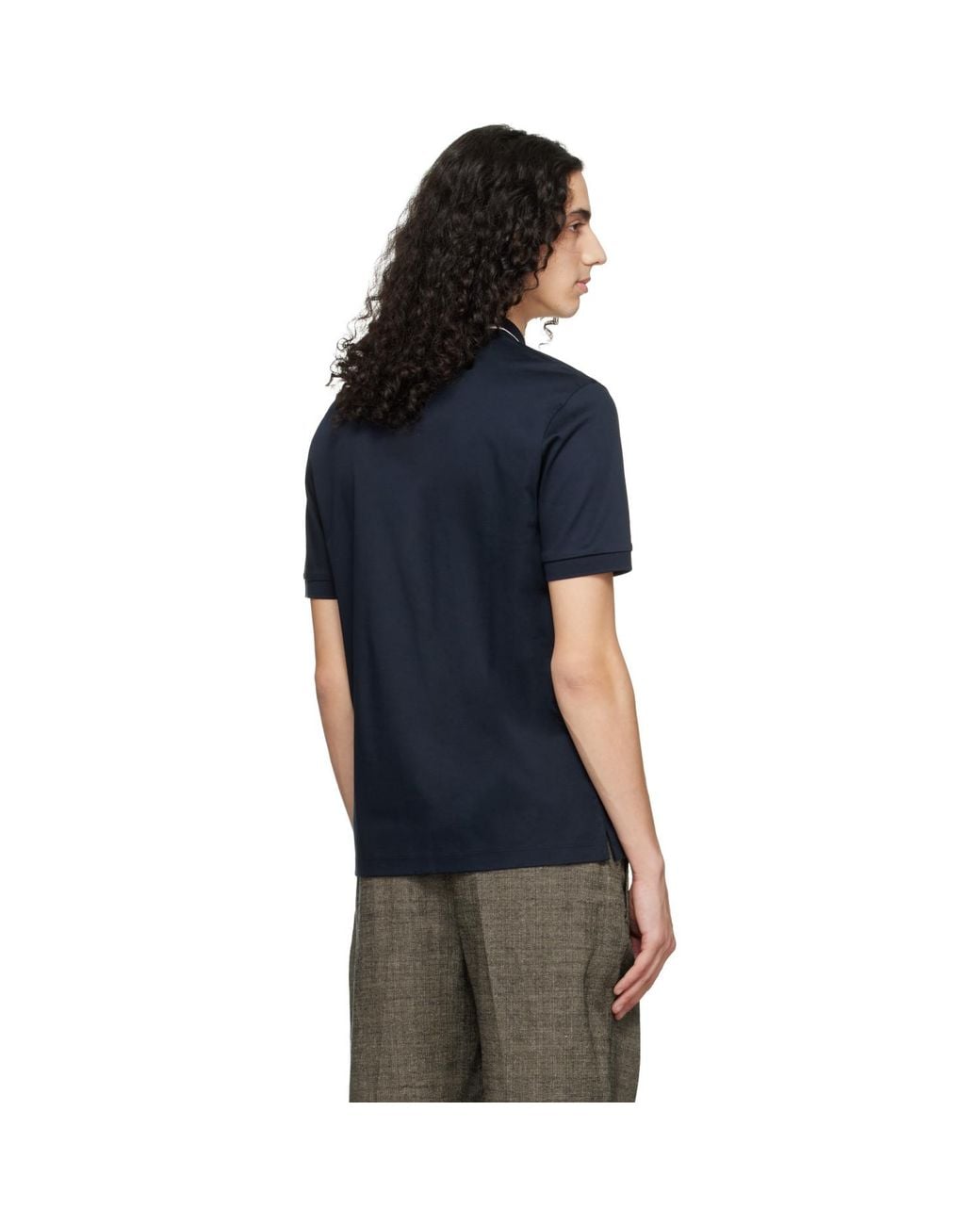 Boss Black Striped-Collar Slim-Fit Cotton Logo Polo for men