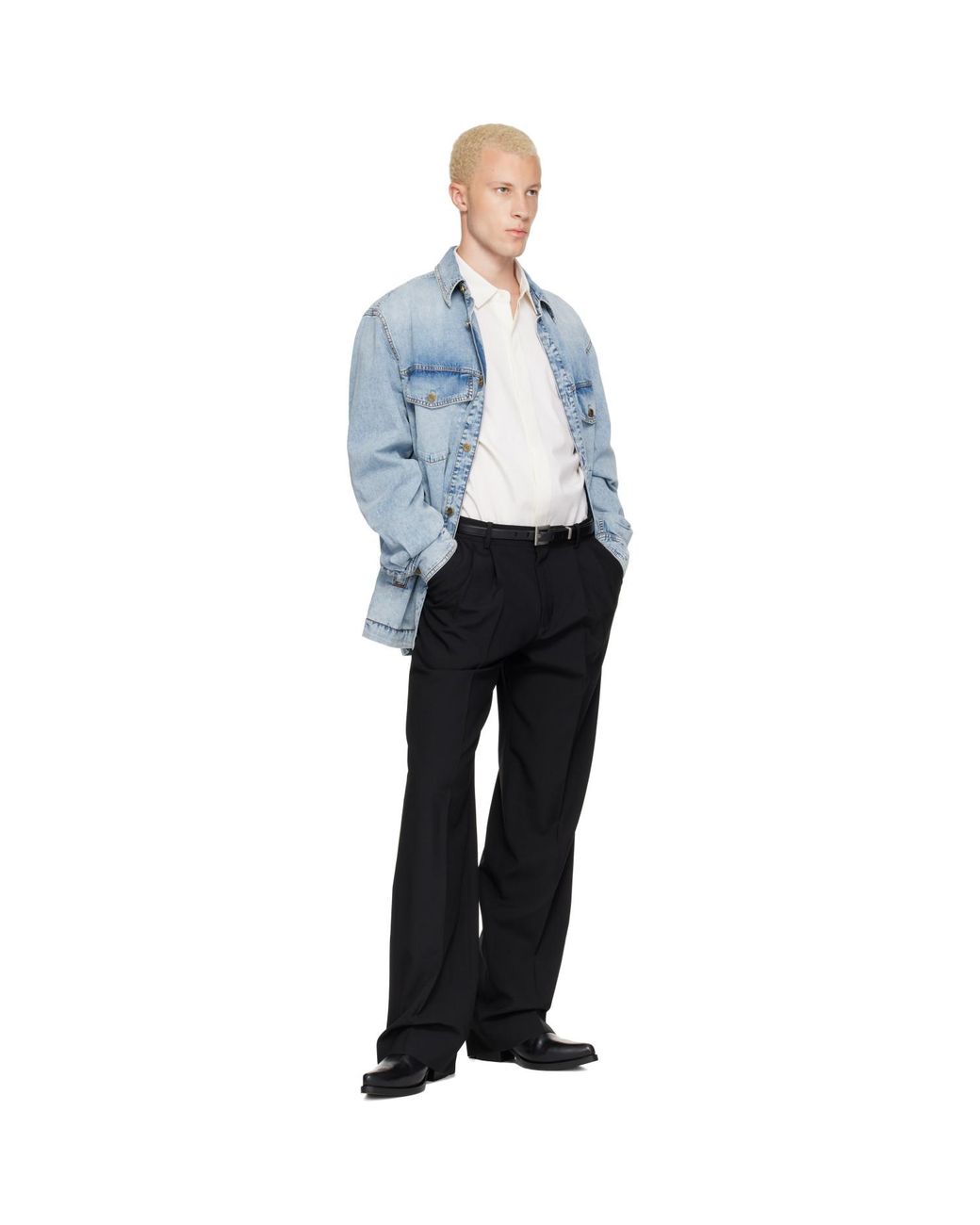 Balmain Blue Faded Denim Shirt for men