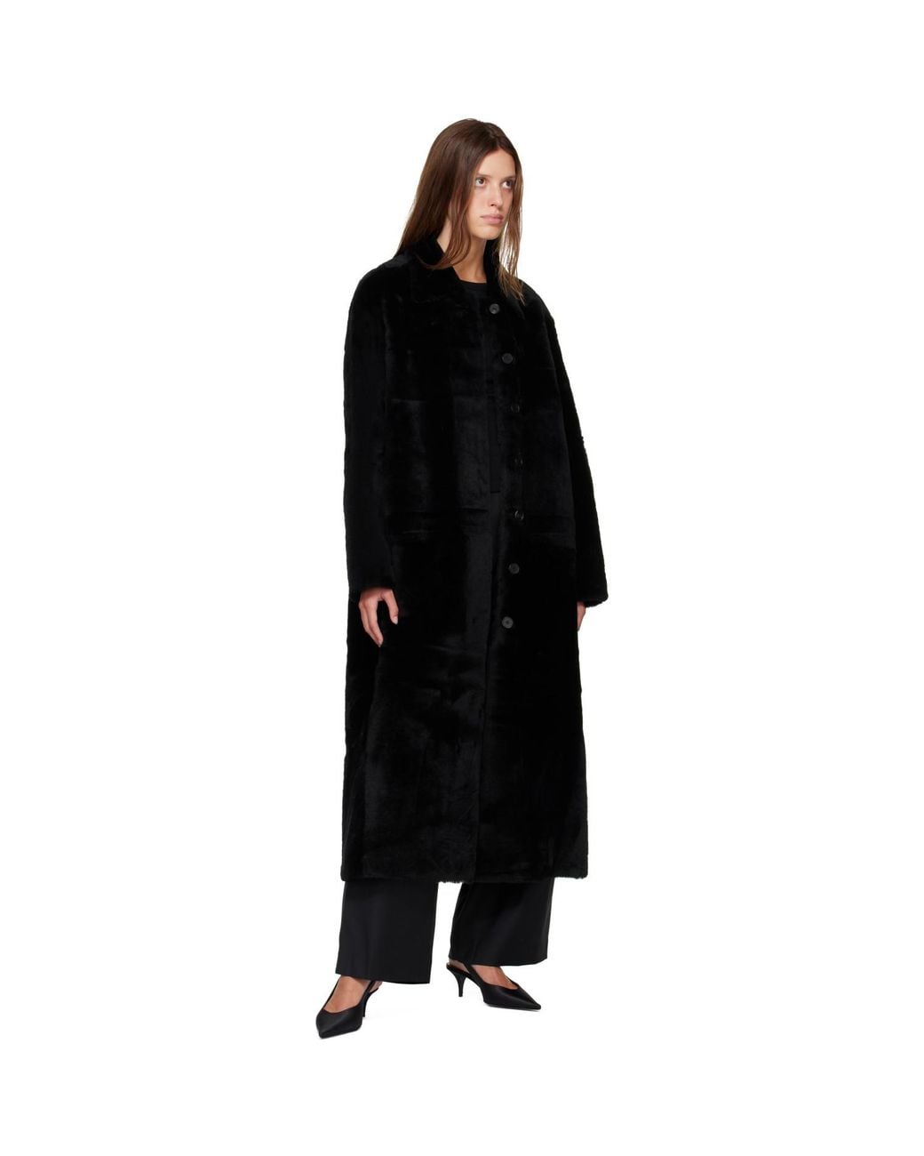 R2W Black Naca Relaxed Fit Shearling Coat