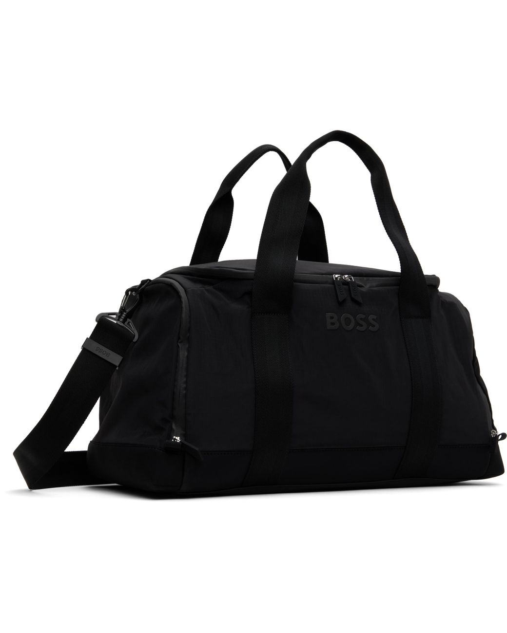 BOSS ボス★ブラック ロゴ ダッフルバッグ メンズ BOSS ブラック ポリッシュド ハードウェア ホールド