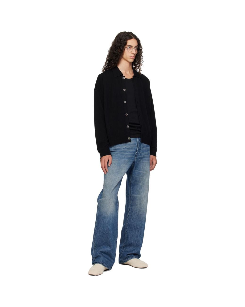 YACAIA Black Y-0017 Oversized Merino Cashmere Cardigan for men