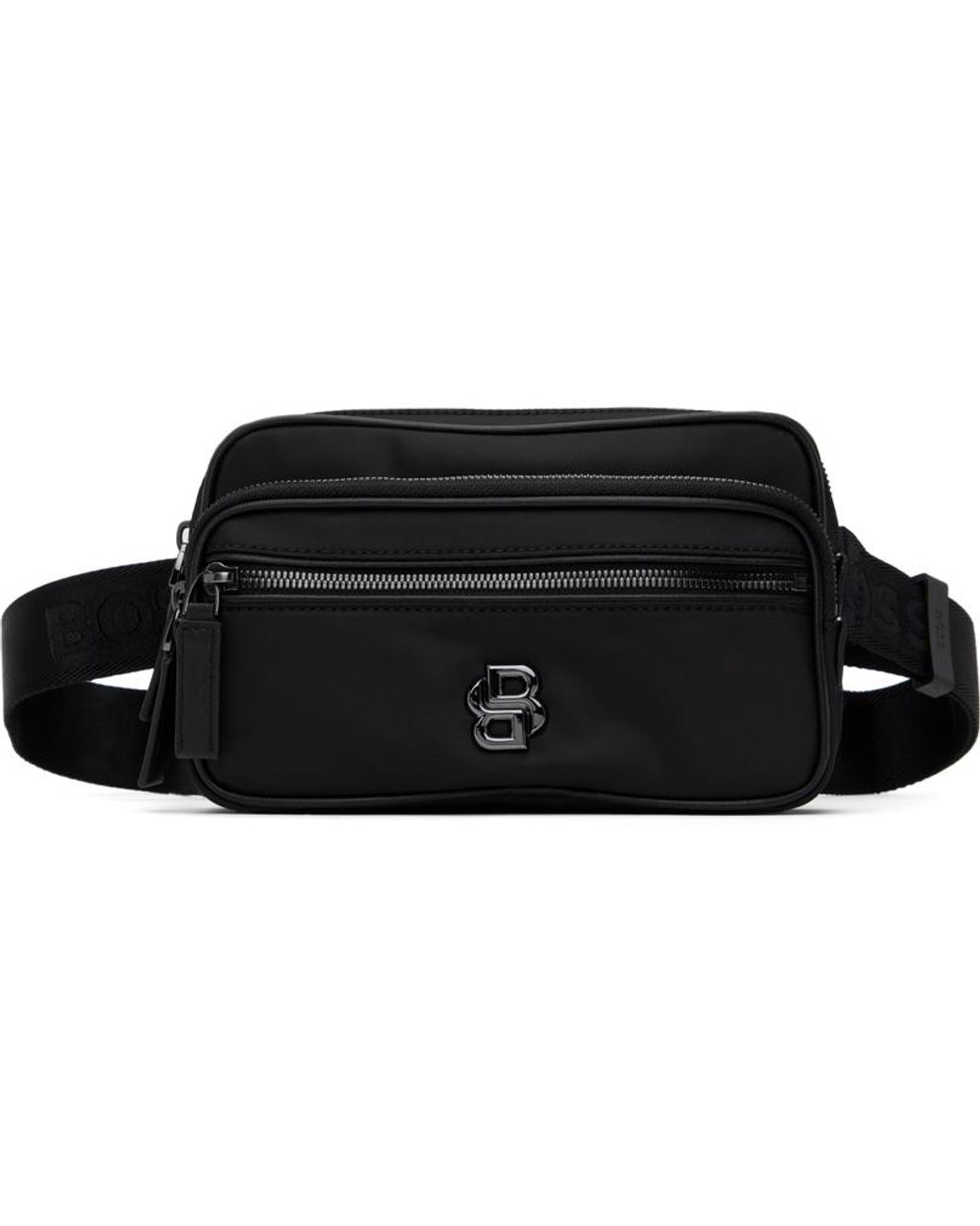 メンズ BOSS Double B Monogram ツイル ベルトバッグ ブラック