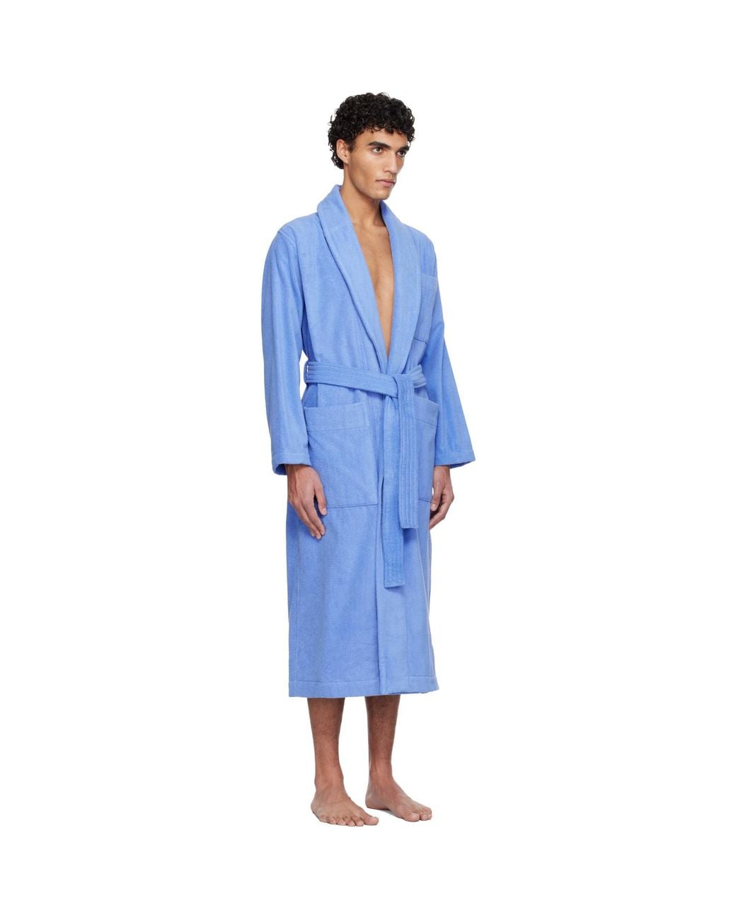 Tekla Blue Terry Classic Bathrobe for men
