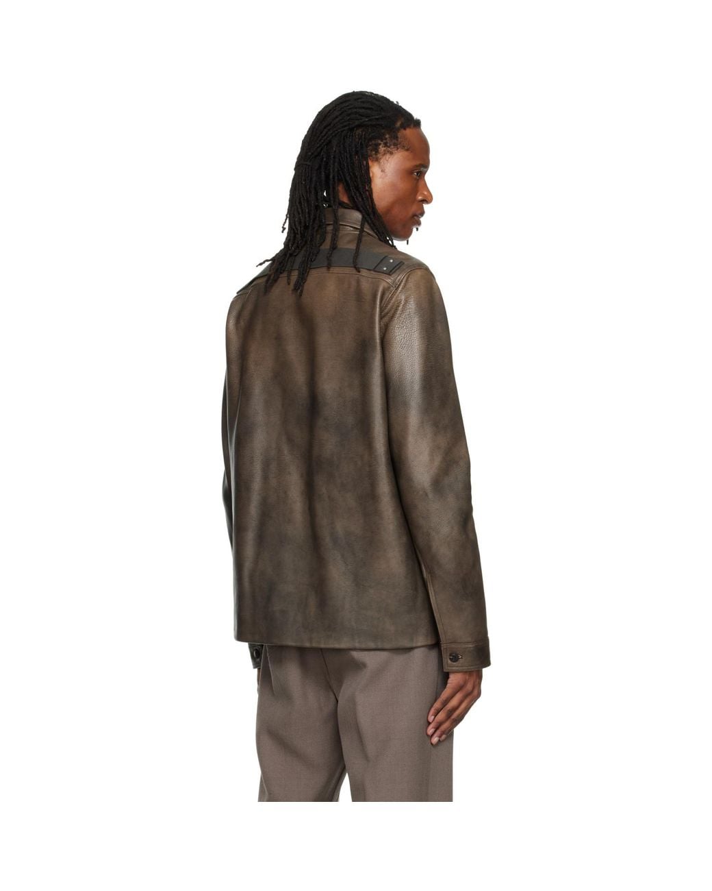 Rick Owens Brown Buttoned Brad Leather Jacket for men