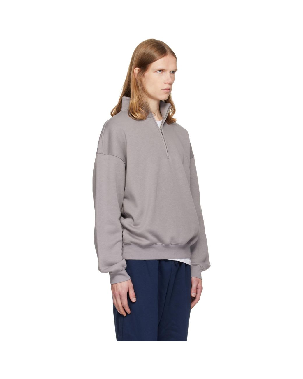 Skims Gray Fleece Lounge Relaxed Quarter Zip Sweatshirt for men
