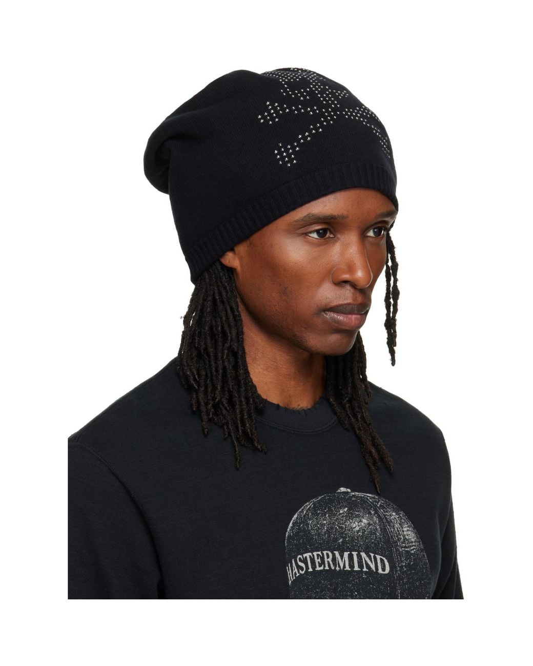 MASTERMIND WORLD Black Beaded Beanie for men