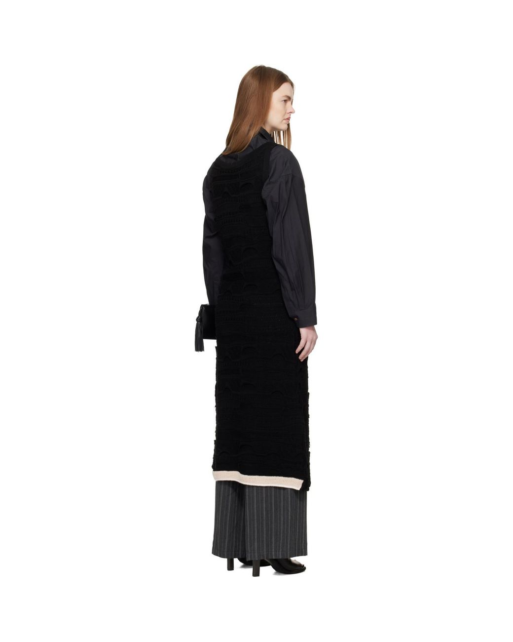 Y's Yohji Yamamoto Black Solid Knit Arranged Strap Midi Dress