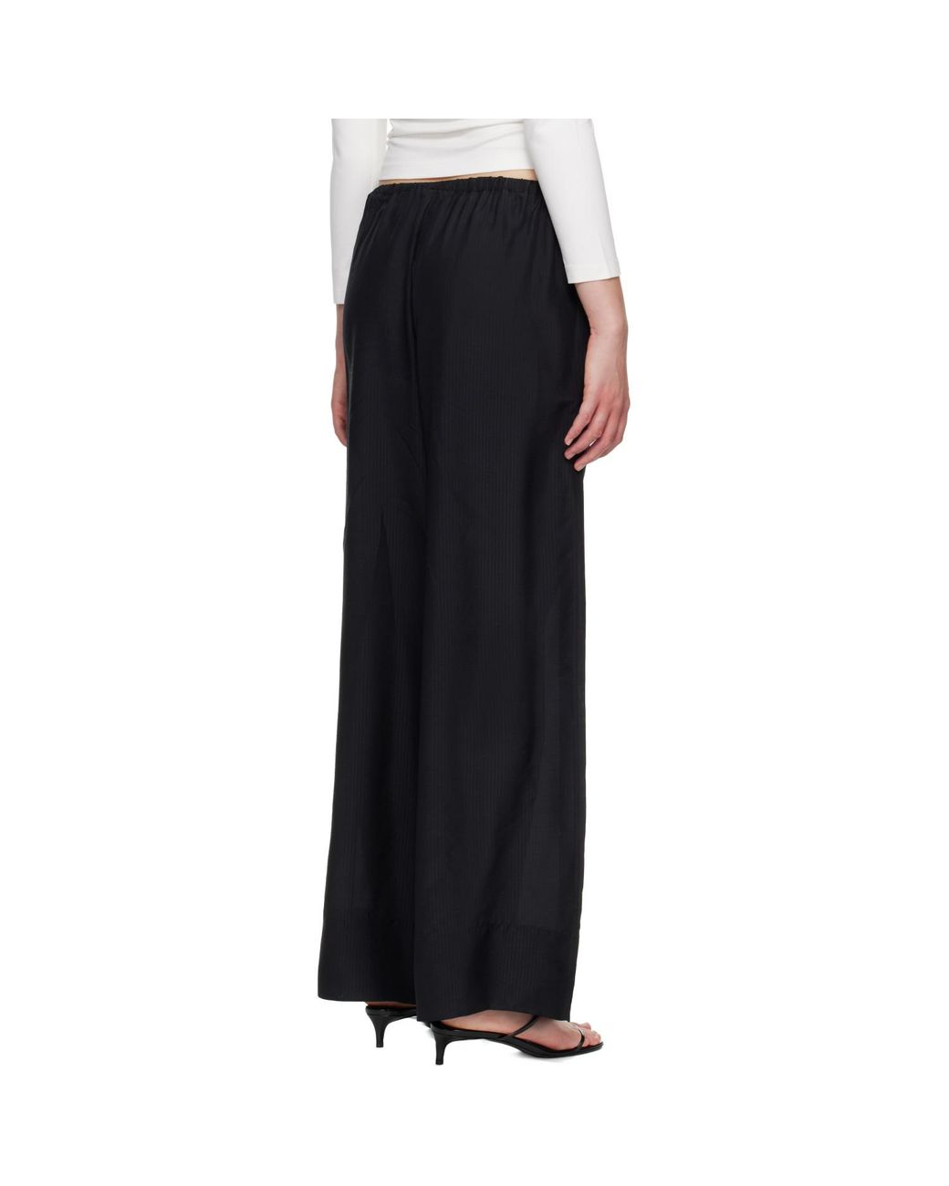 St. Agni Black Silk Grid Relaxed Trousers