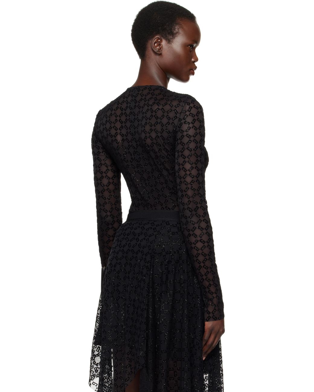 Givenchy Shiny Monogram 72 Tulle Bodysuit in Black | Lyst UK
