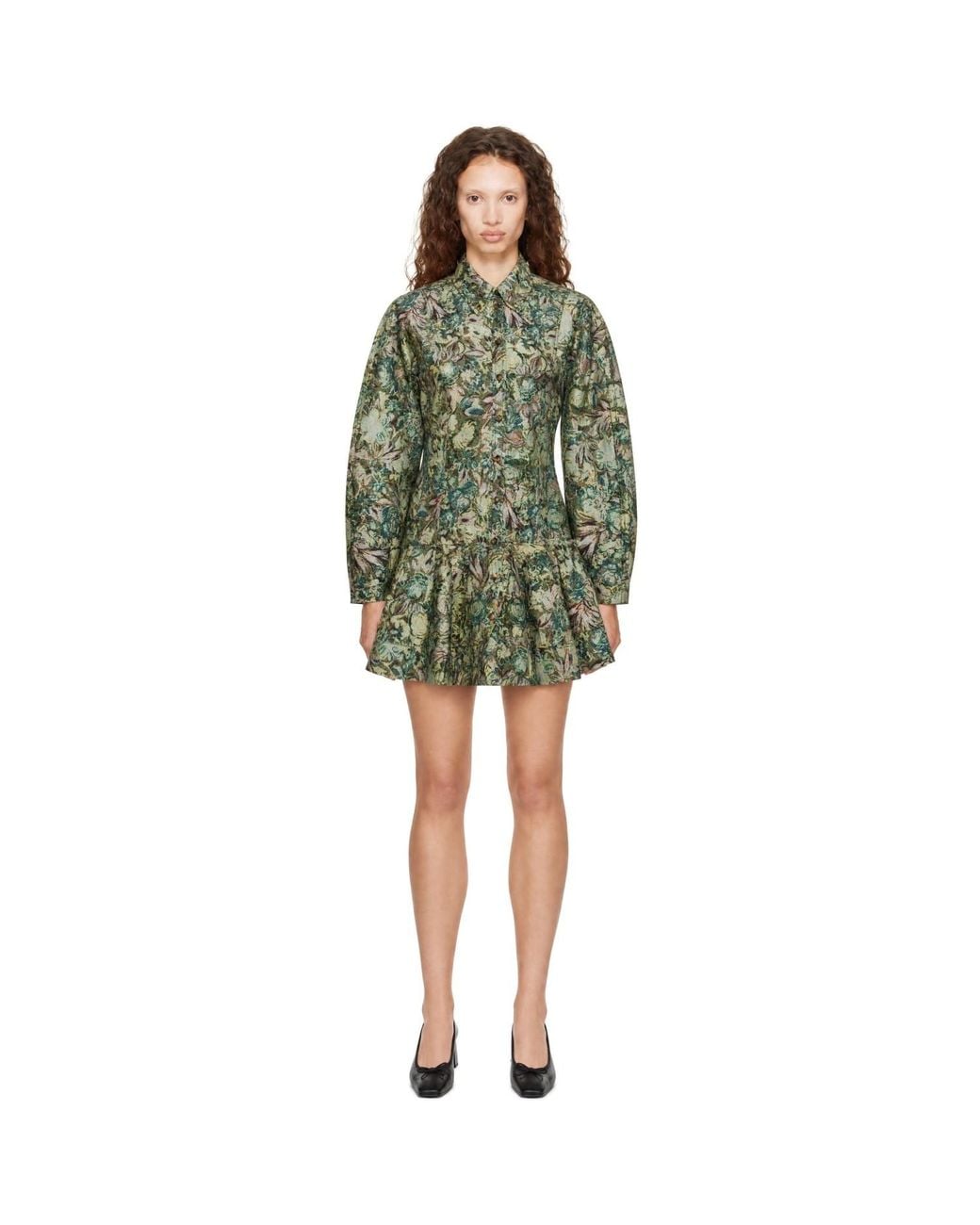 Ganni Green Tapestry Floral Minidress