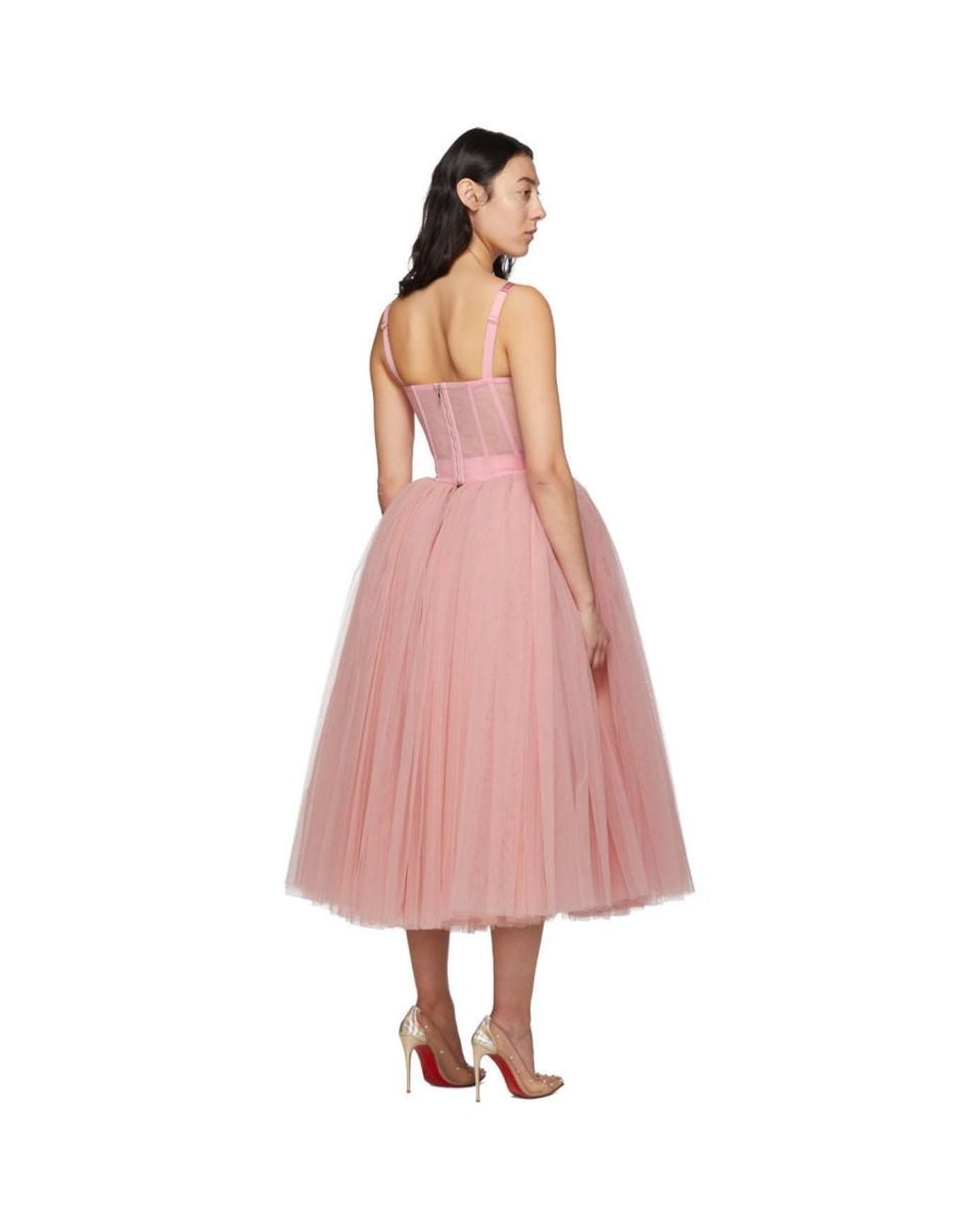 Dolce & Gabbana Tulle Midi Dress in Pink | Lyst