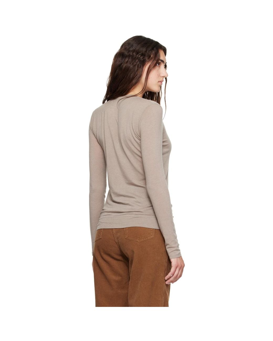 NOTHING WRITTEN Brown Taupe Aima Wool Long Sleeve T-Shirt