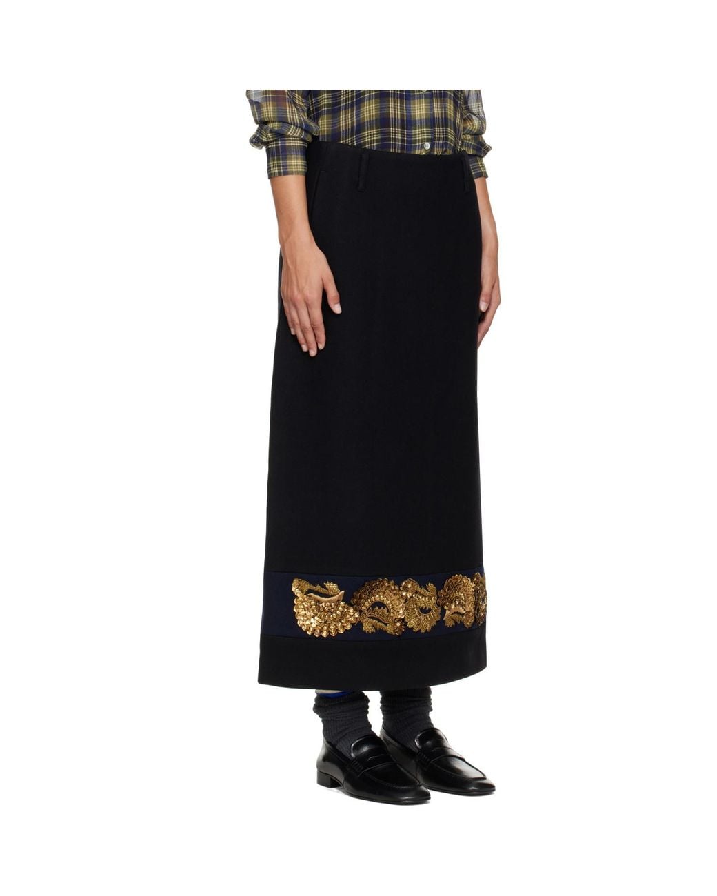 Dries Van Noten Black Embroidered Wool Maxi Skirt