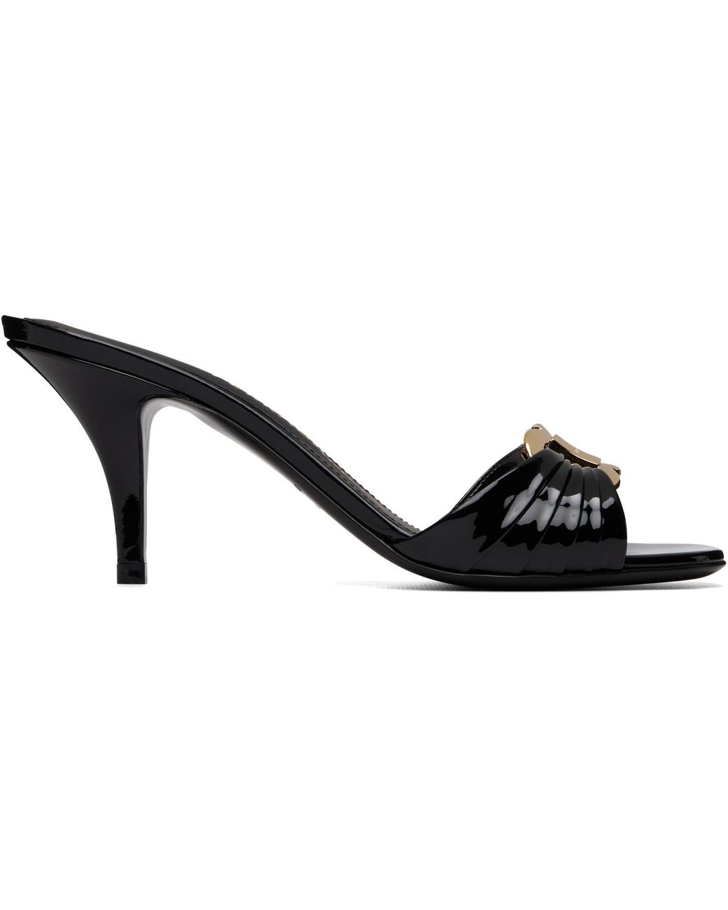 Ferragamo Black Gancini Ornament Slide Heeled Sandals