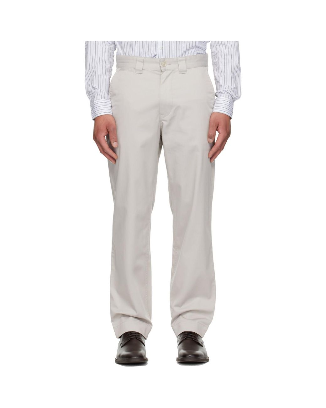 Boss White Taupe Straight-Fit Cotton-Blend Twill Trousers for men