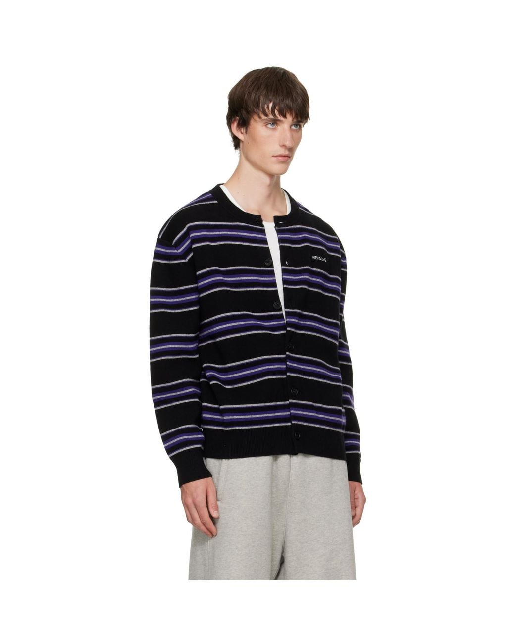 we11done Black Stripe Logo Cardigan for men