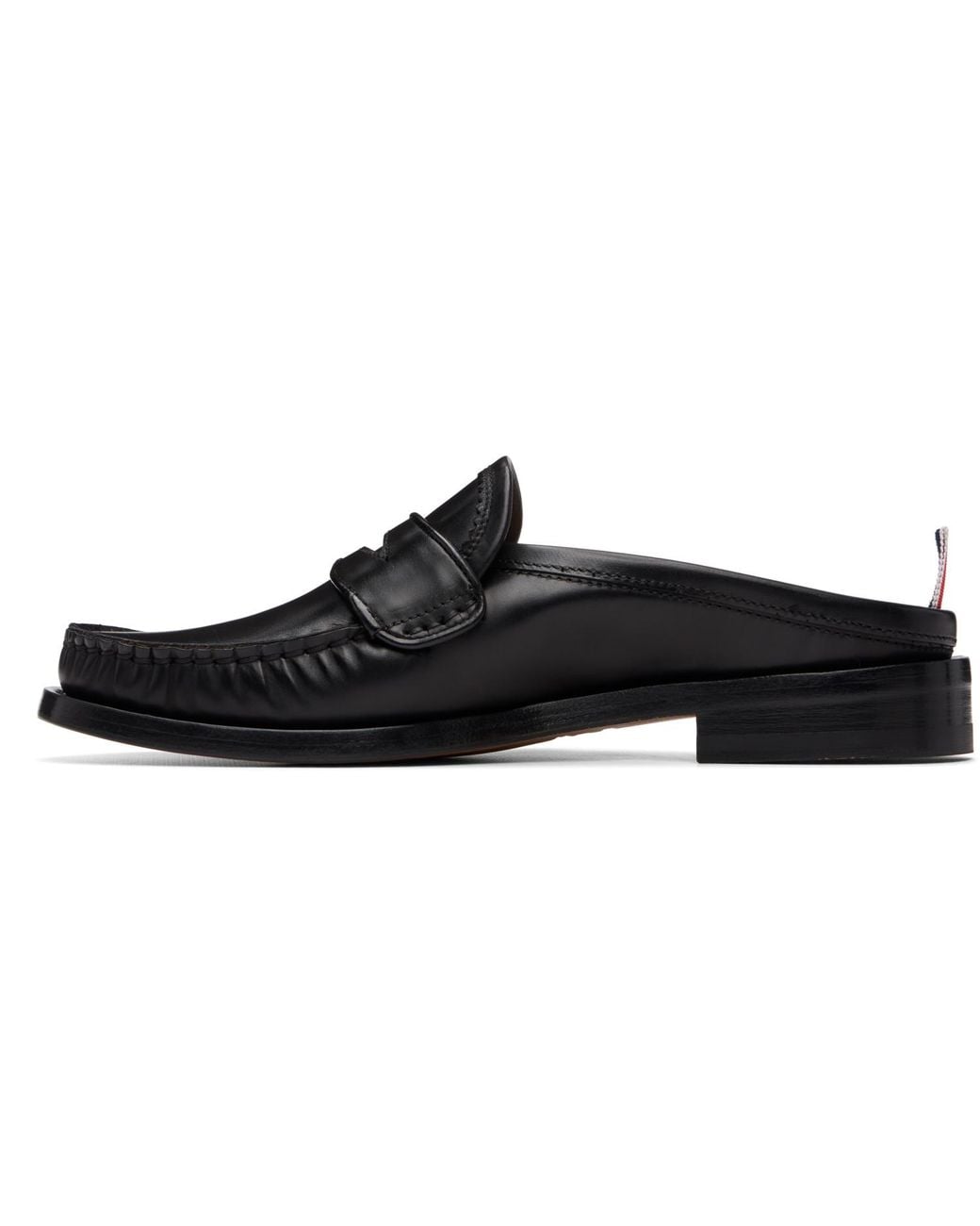 Thom Browne Black Calf Leather Sole Pleated Varsity Slip-On Loafers