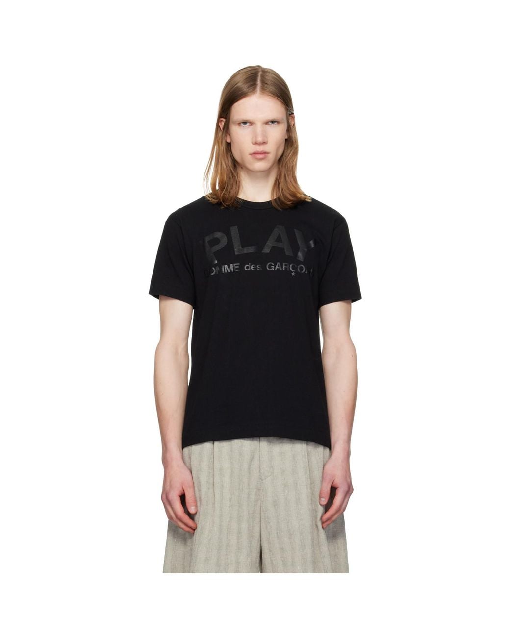 COMME DES GARÇONS PLAY Black Logo Text T-Shirt for men