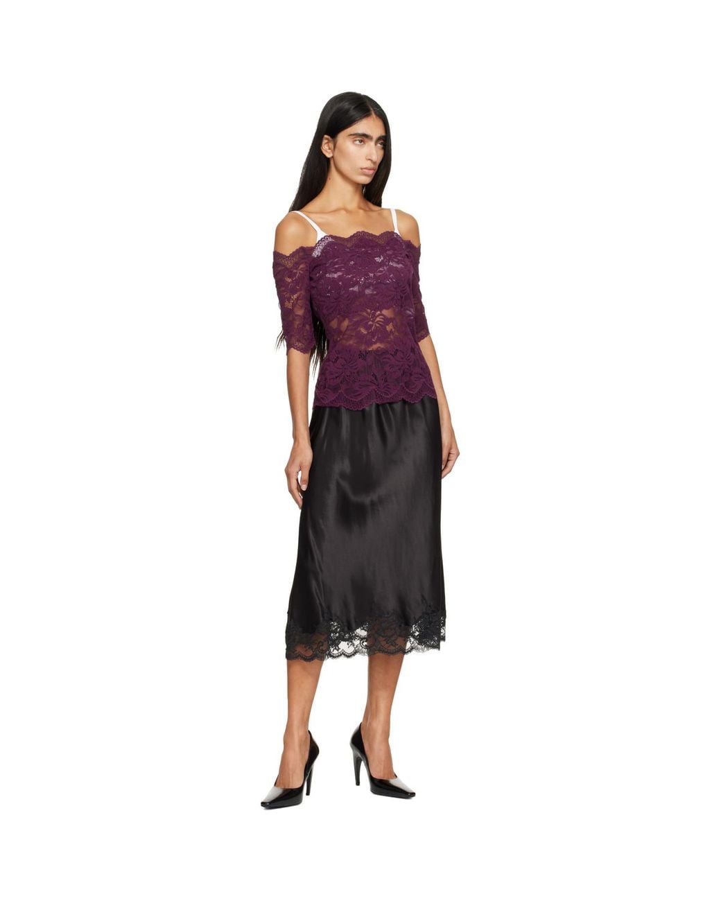 Rabanne Black Silk Lace Midi Skirt