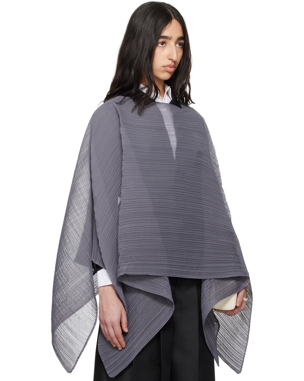 PLEATS PLEASE マダムＴ 黒グレー白 スカーフ ストール Pleats Please Issey Miyake March Basic Madame-T Small Stole in