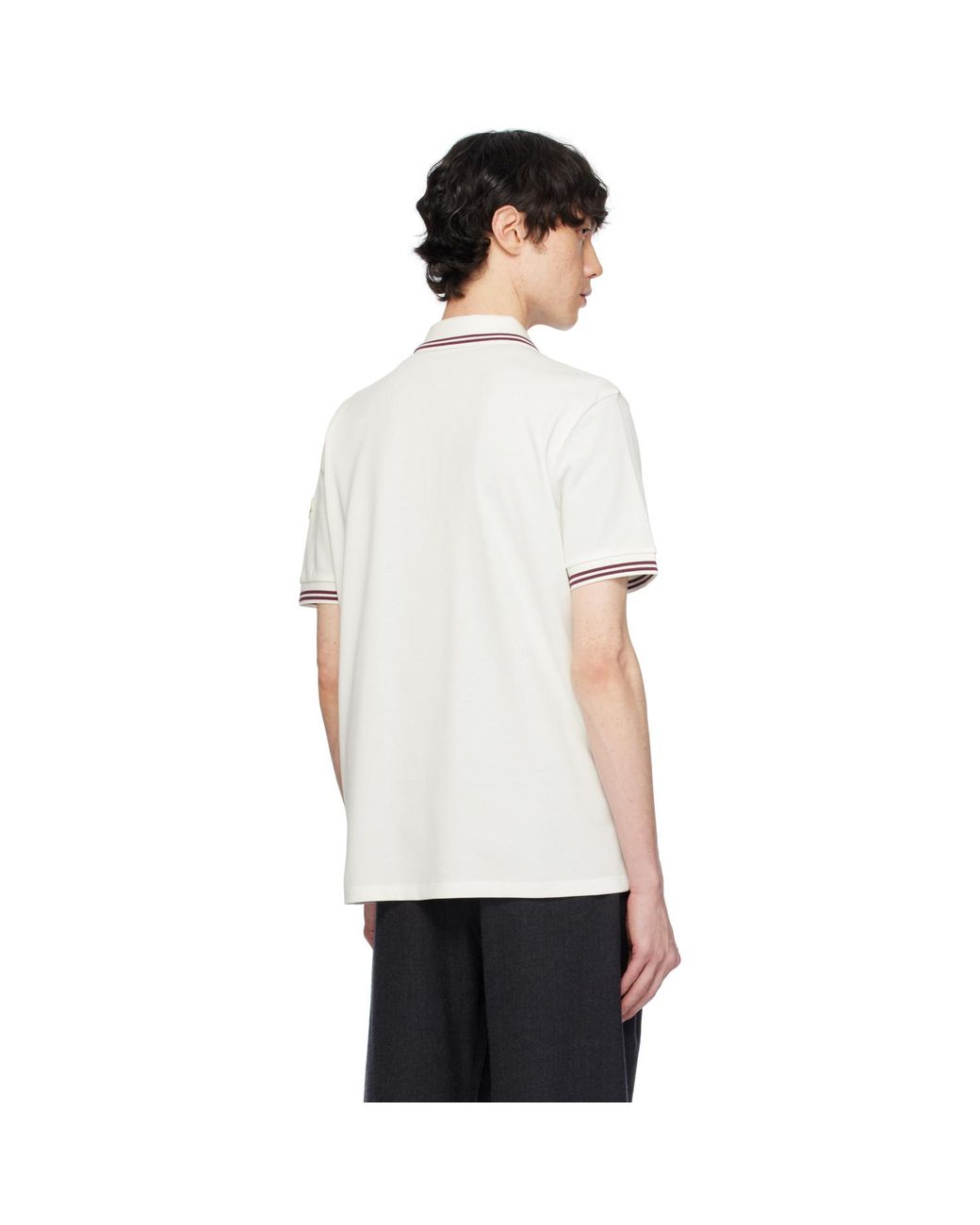 Moncler White Striped Trim Cotton Piquet Polo for men
