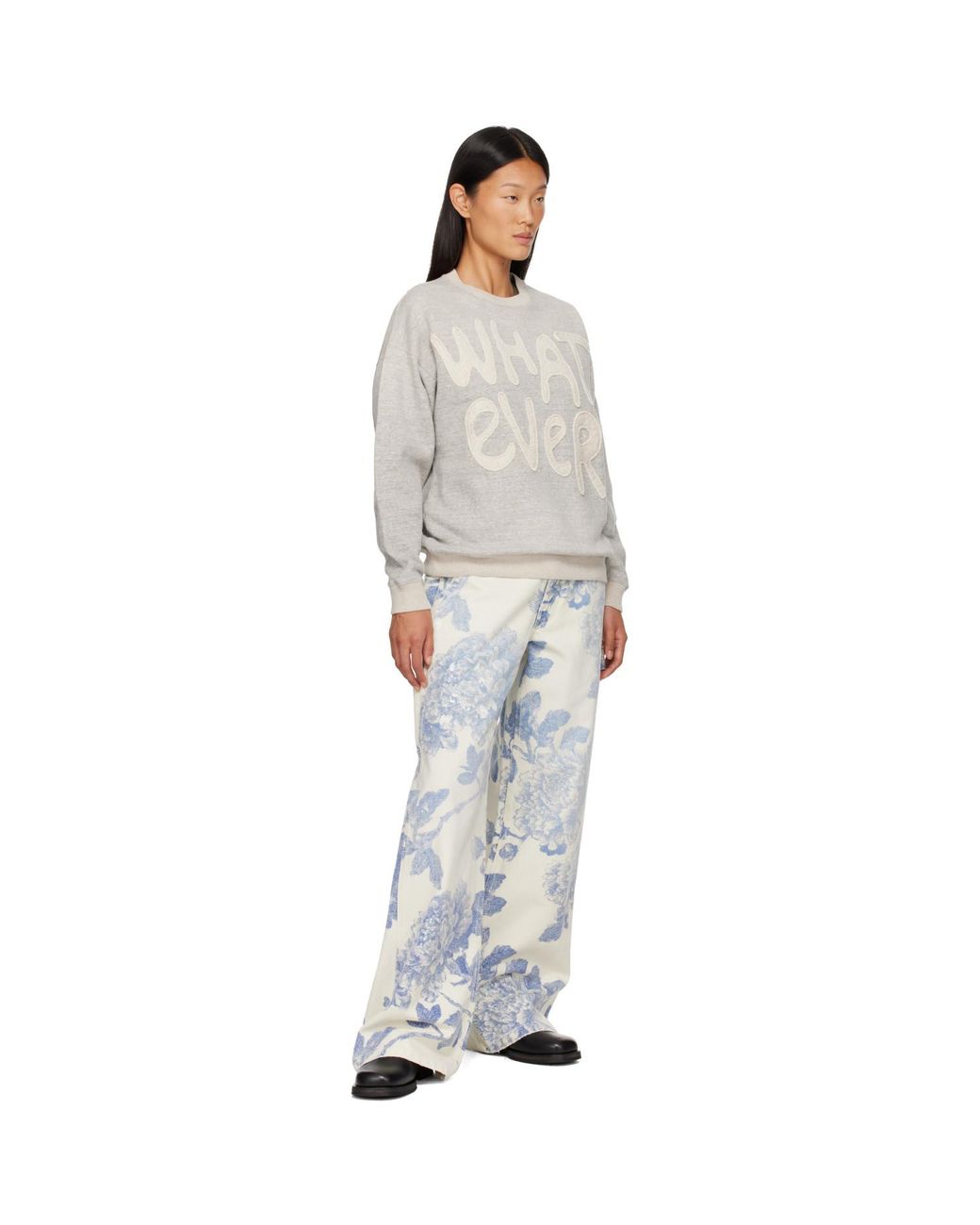 R13 Gray 'Whatever' Oversized Crewneck Sweatshirt