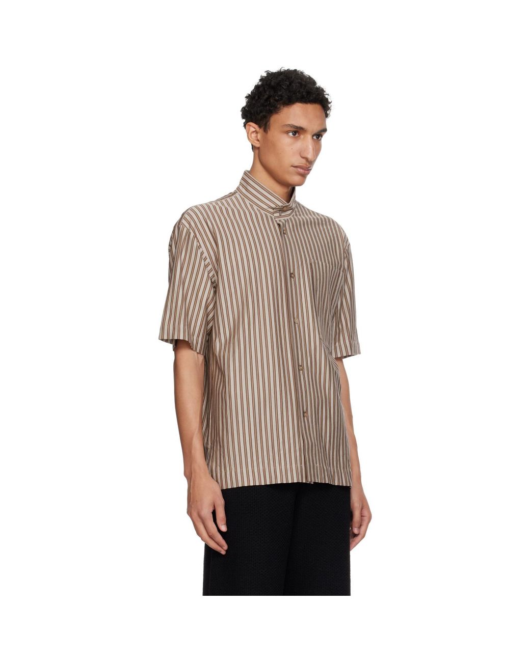 Homme Plissé Issey Miyake Gray Stripe Jersey Shirt for men