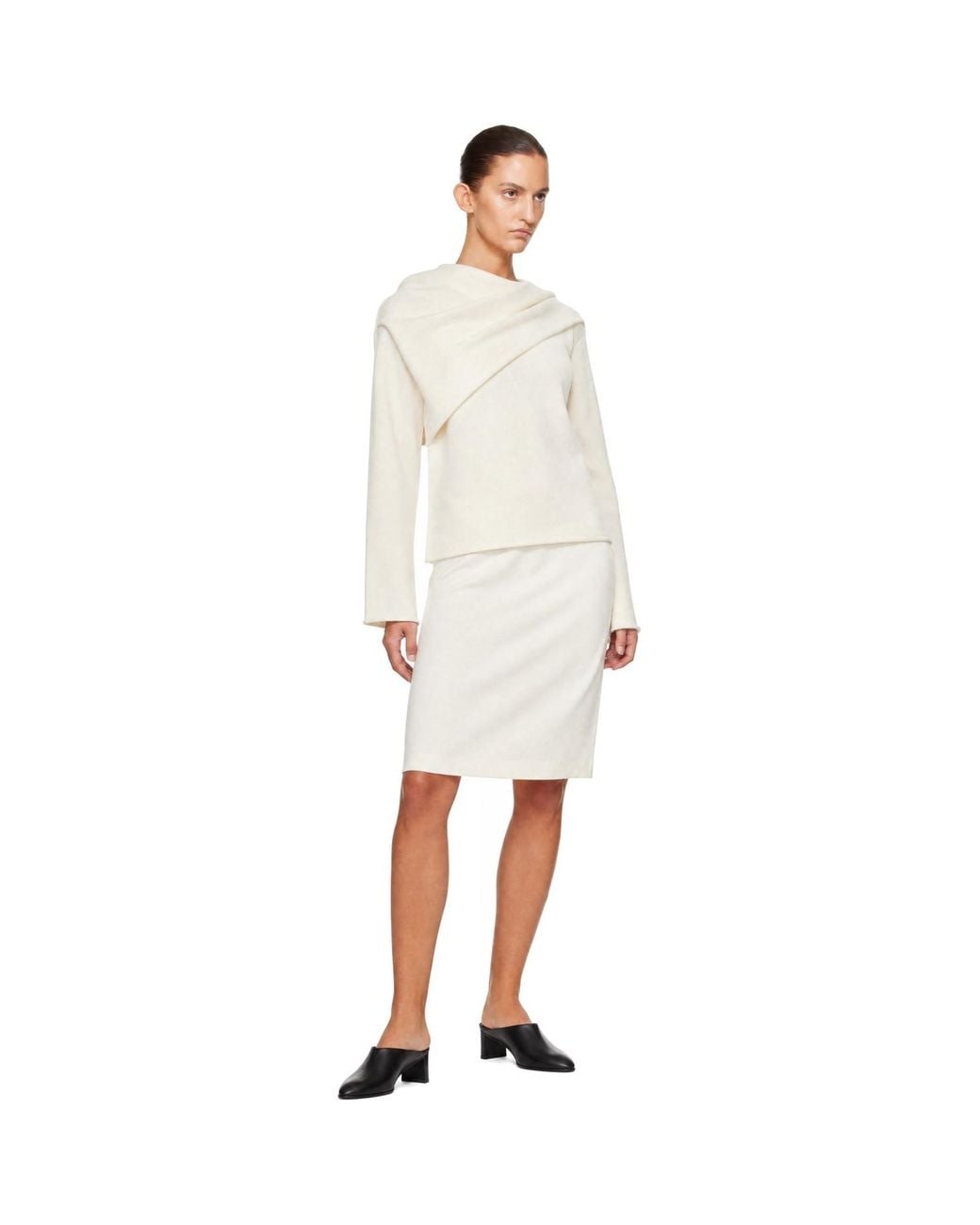 Loulou de Saison White Off- Frances Cashmere Scarf Sweater