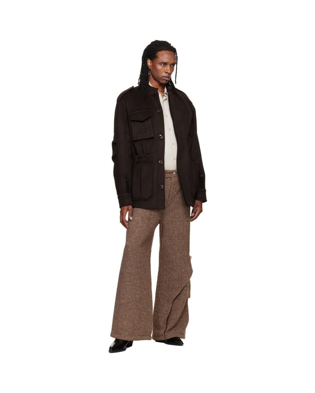 NULLUS Brown Draped Slide Cargo Pants for men