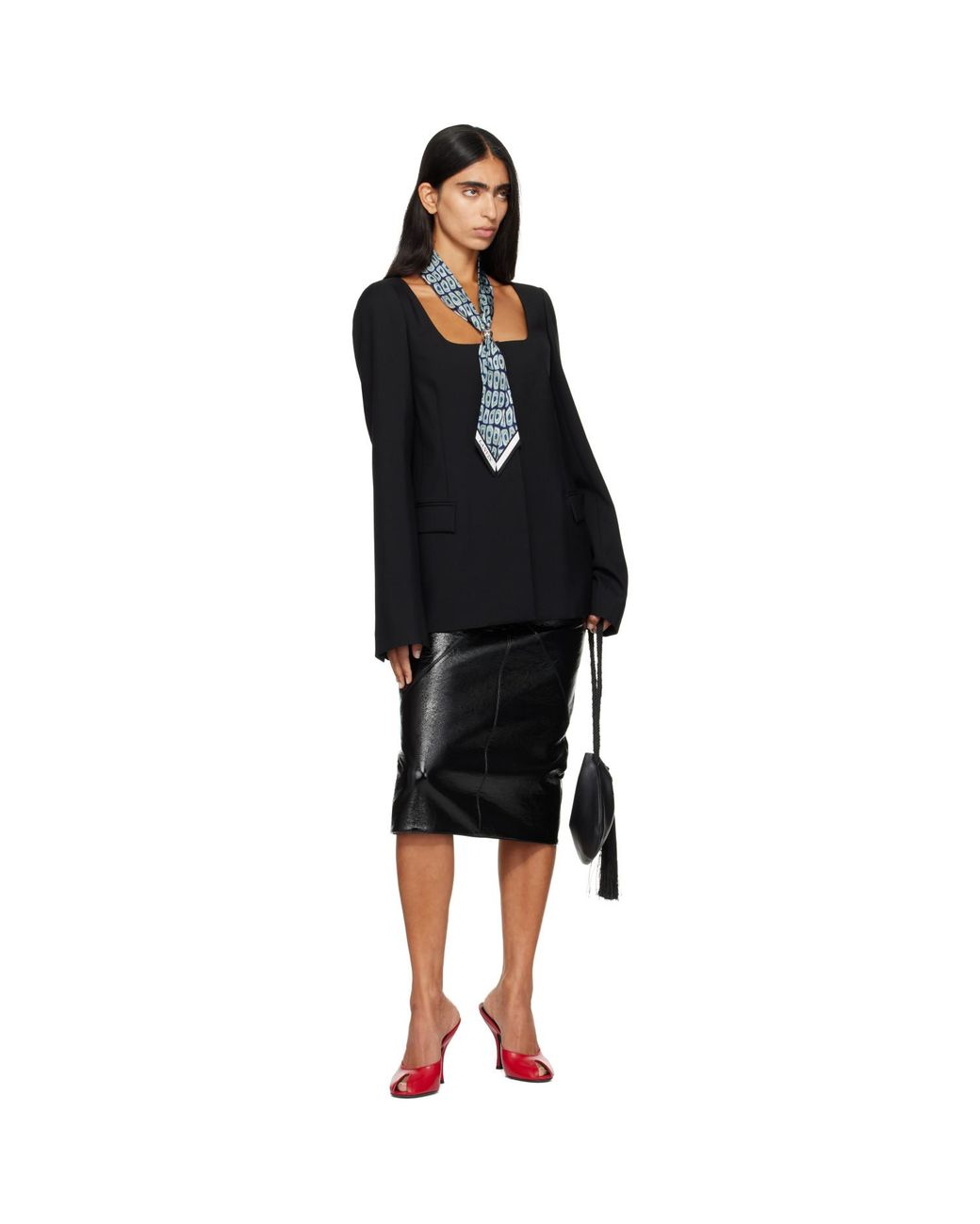 Lanvin Black Cut-Outs Vinyl Straight Midi Skirt