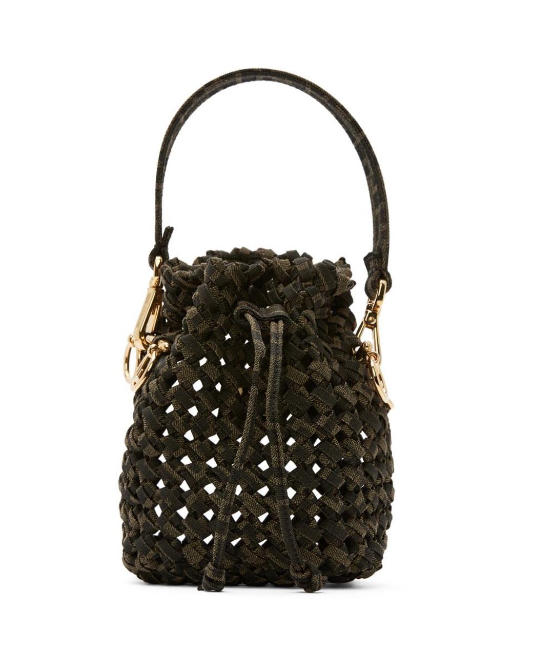 Fendi Mini Mon Tresor Bucket Bag with Woven Handle In FF Motif