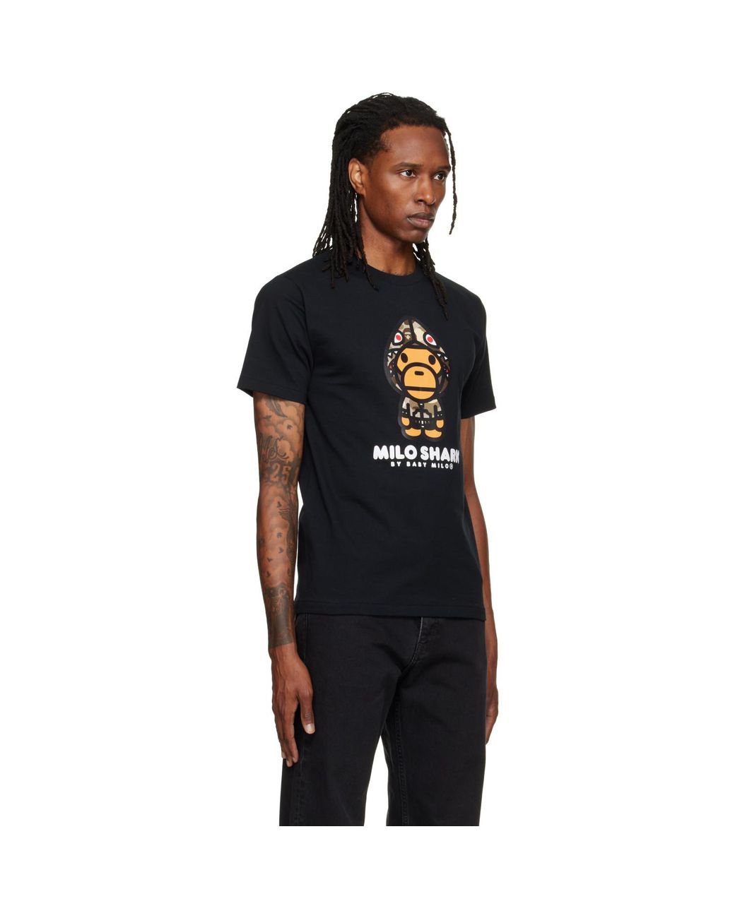 A Bathing Ape Black Color Camo 'Milo Shark' Fzh T-Shirt for men